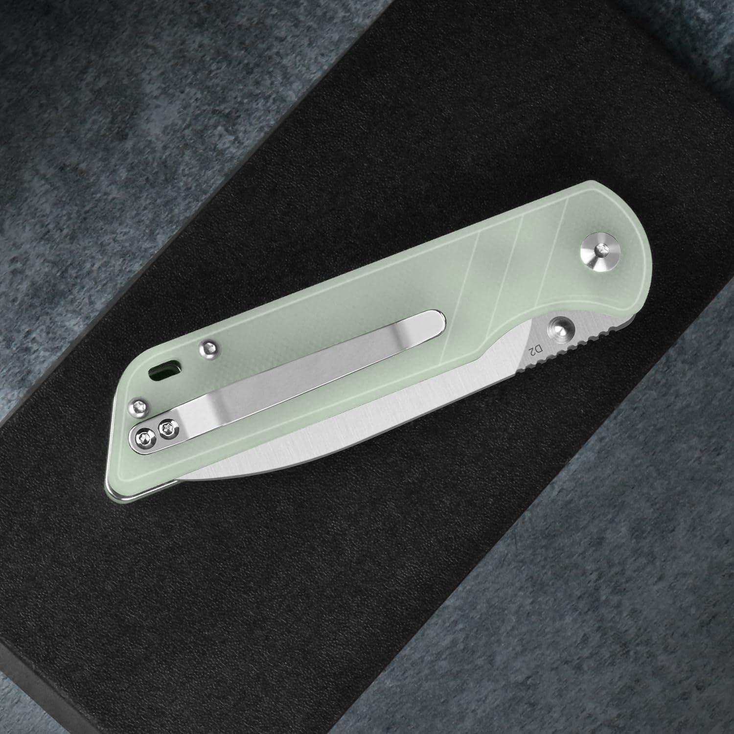 Cuchillo Plegable QSP Loro D2 Mango Jade G10 10.16 cm