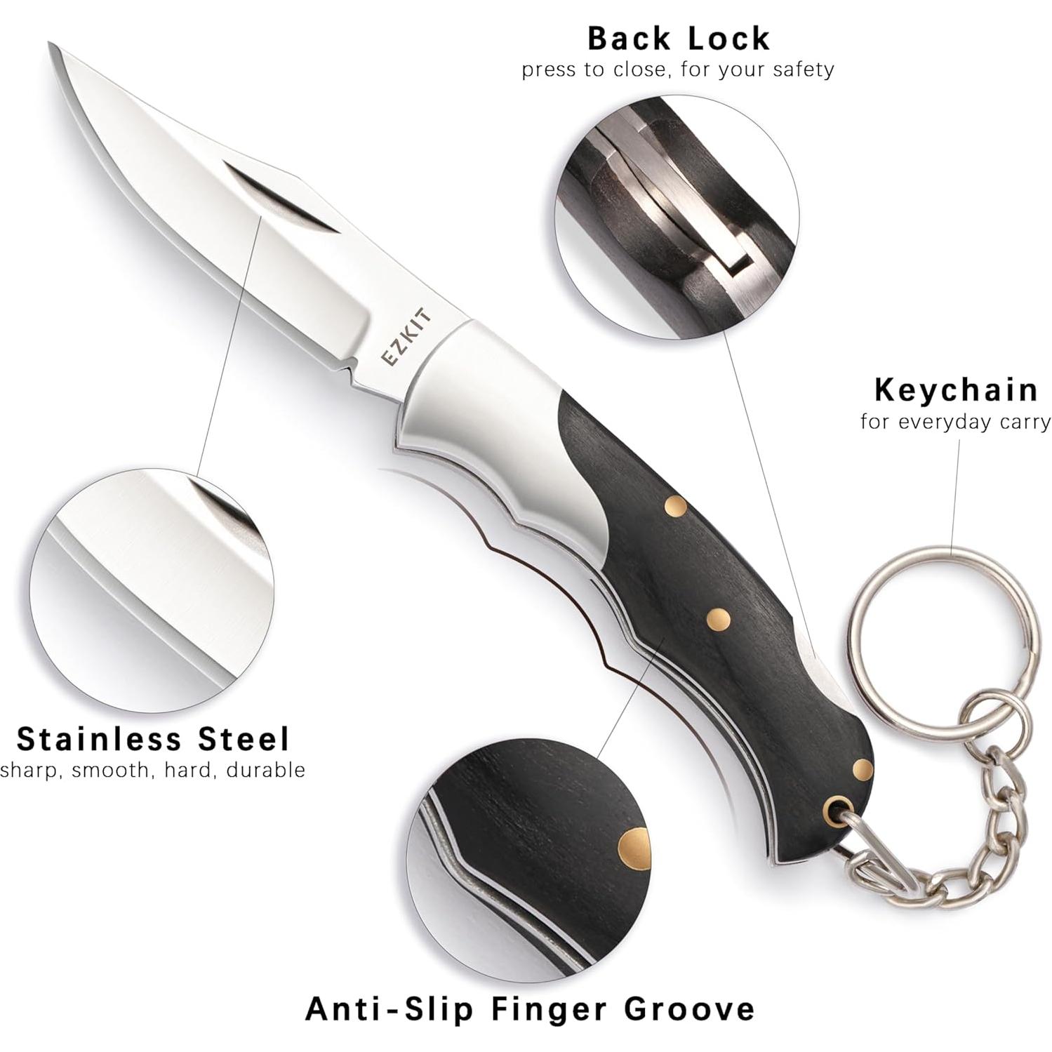 Cuchillo de bolsillo EZKIT 2" acero inoxidable y madera