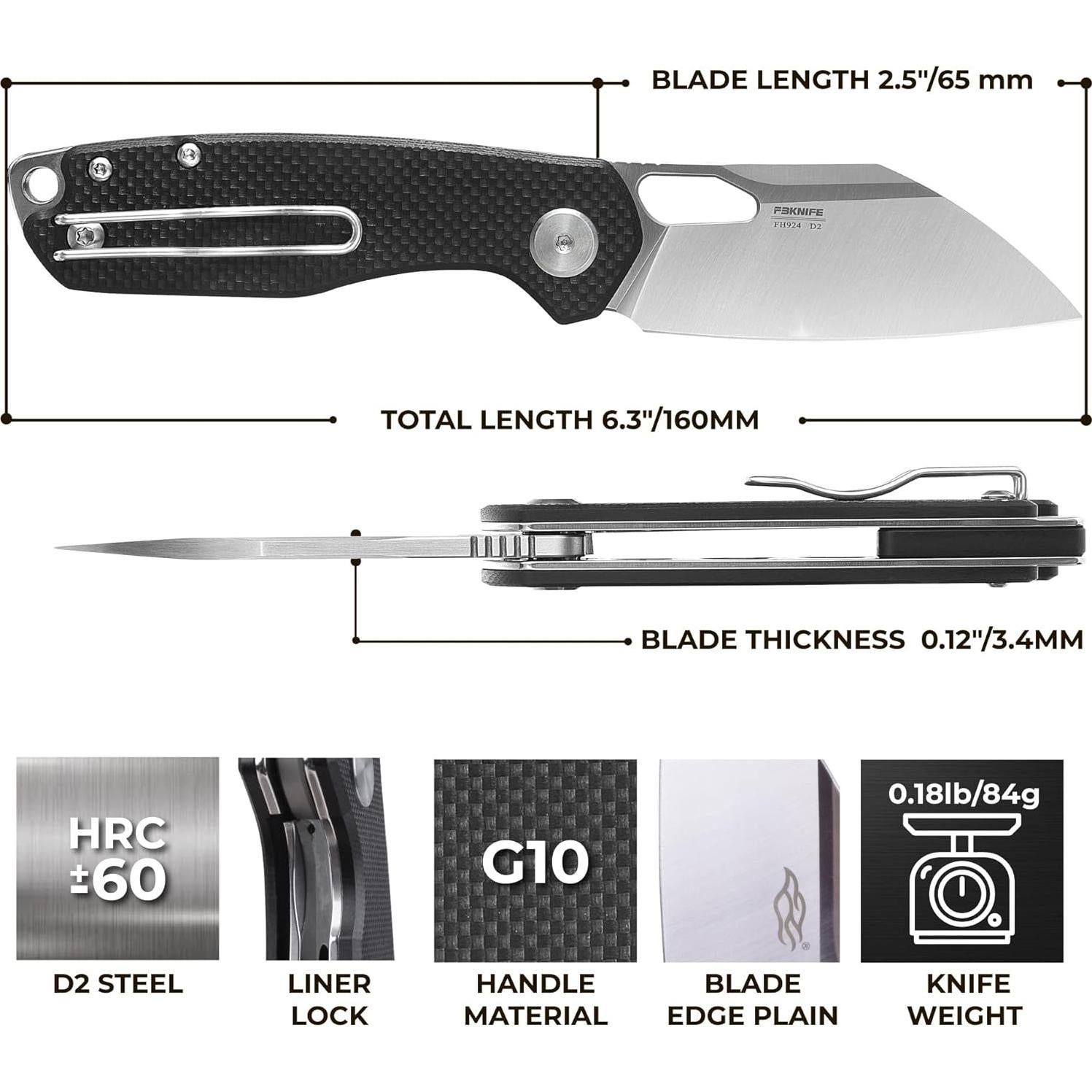 Cuchillo Plegable Firebird FH924-BK Acero D2 Mango G10 Negro