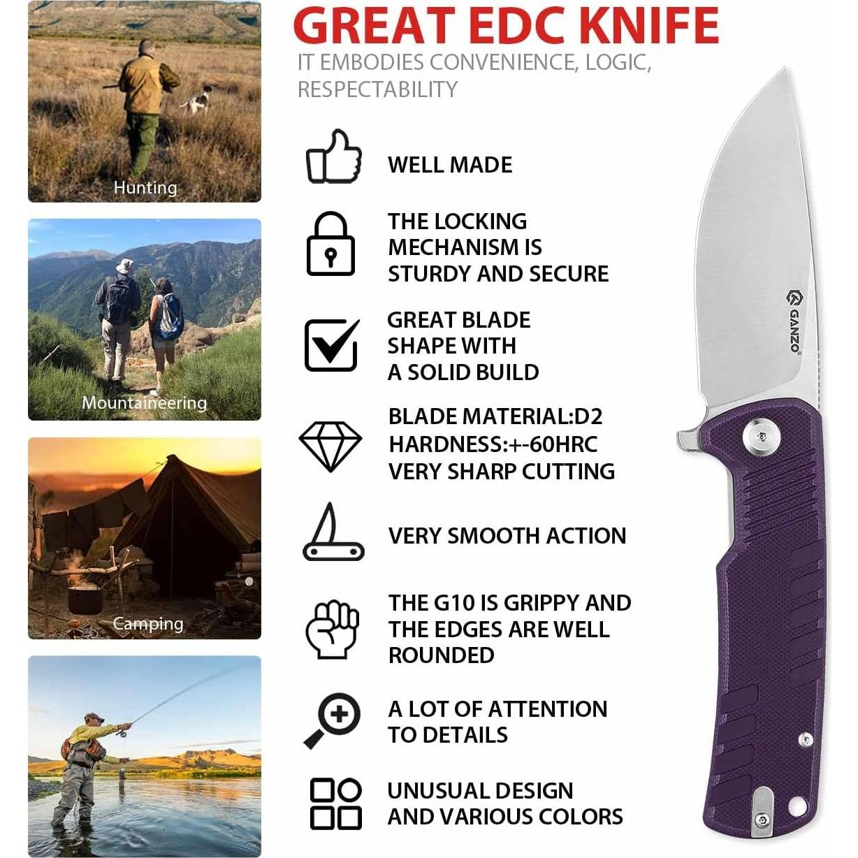 Cuchillo Plegable Ganzo G769-PL D2 Mango G10 20.3cm Púrpura