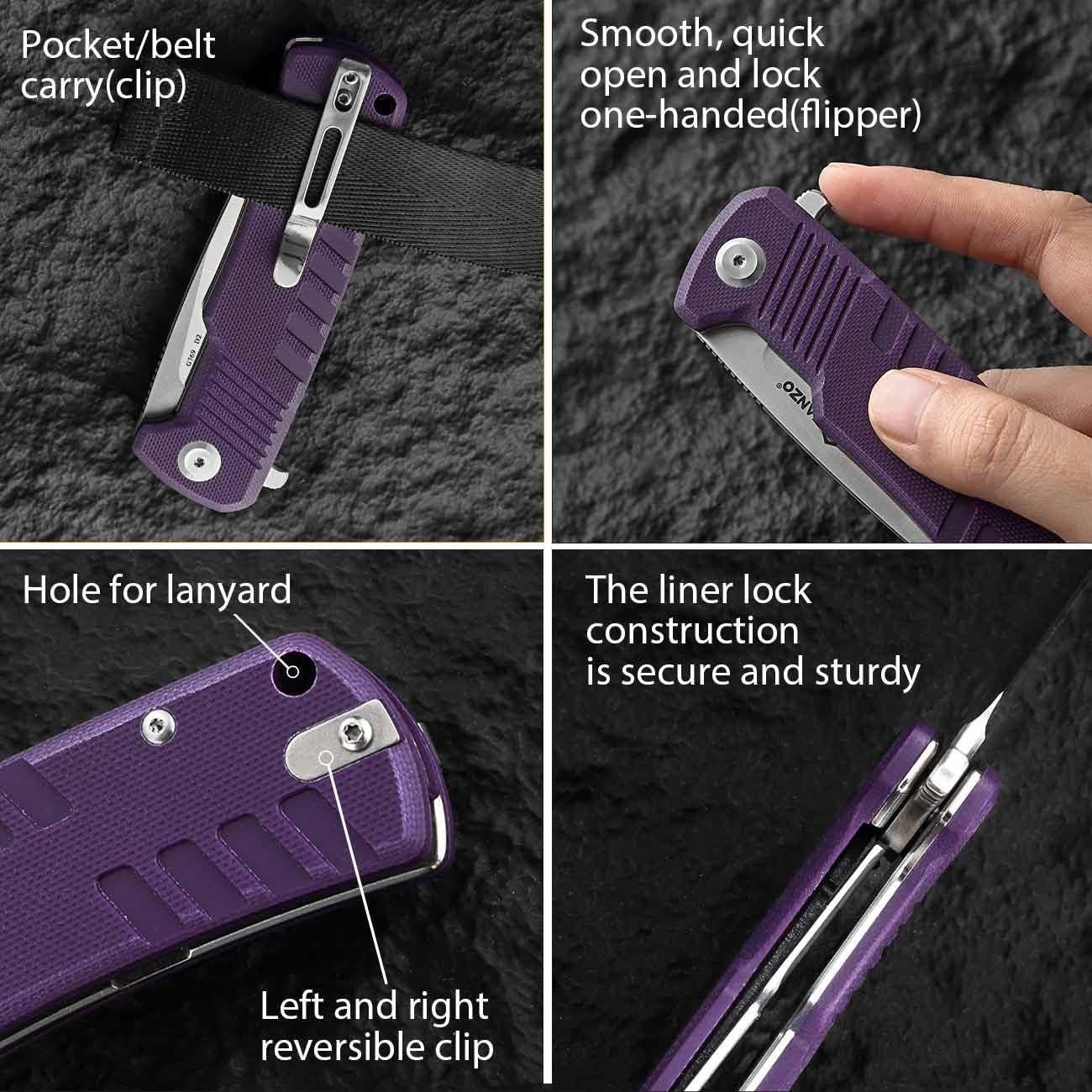 Cuchillo Plegable Ganzo G769-PL D2 Mango G10 20.3cm Púrpura