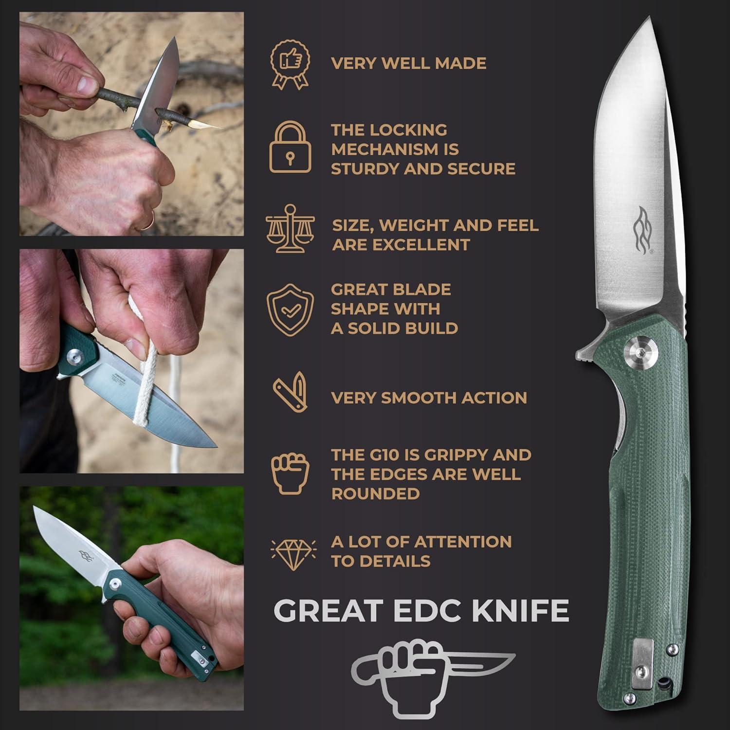 Cuchillo Plegable Firebird Ganzo FH91-GB Acero D2 Mango G10 Verde