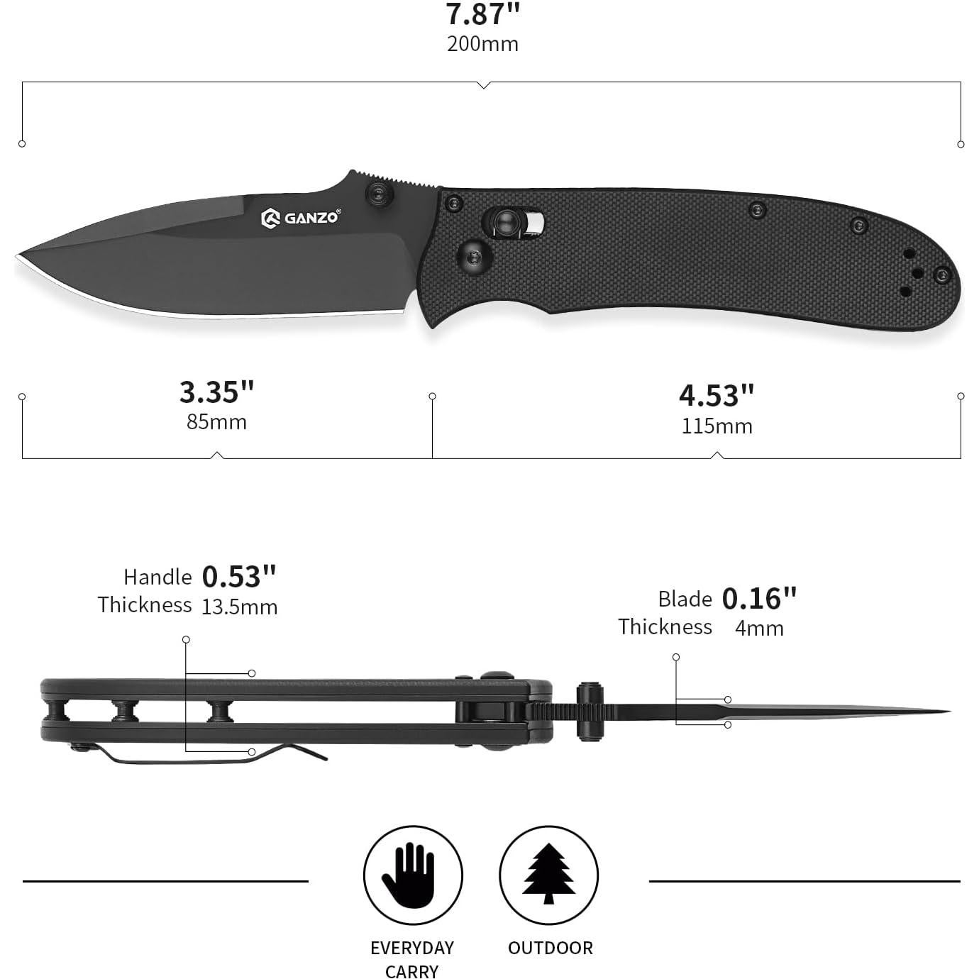 Cuchillo Plegable Firebird Ganzo G704B-BK Acero Inoxidable 440C