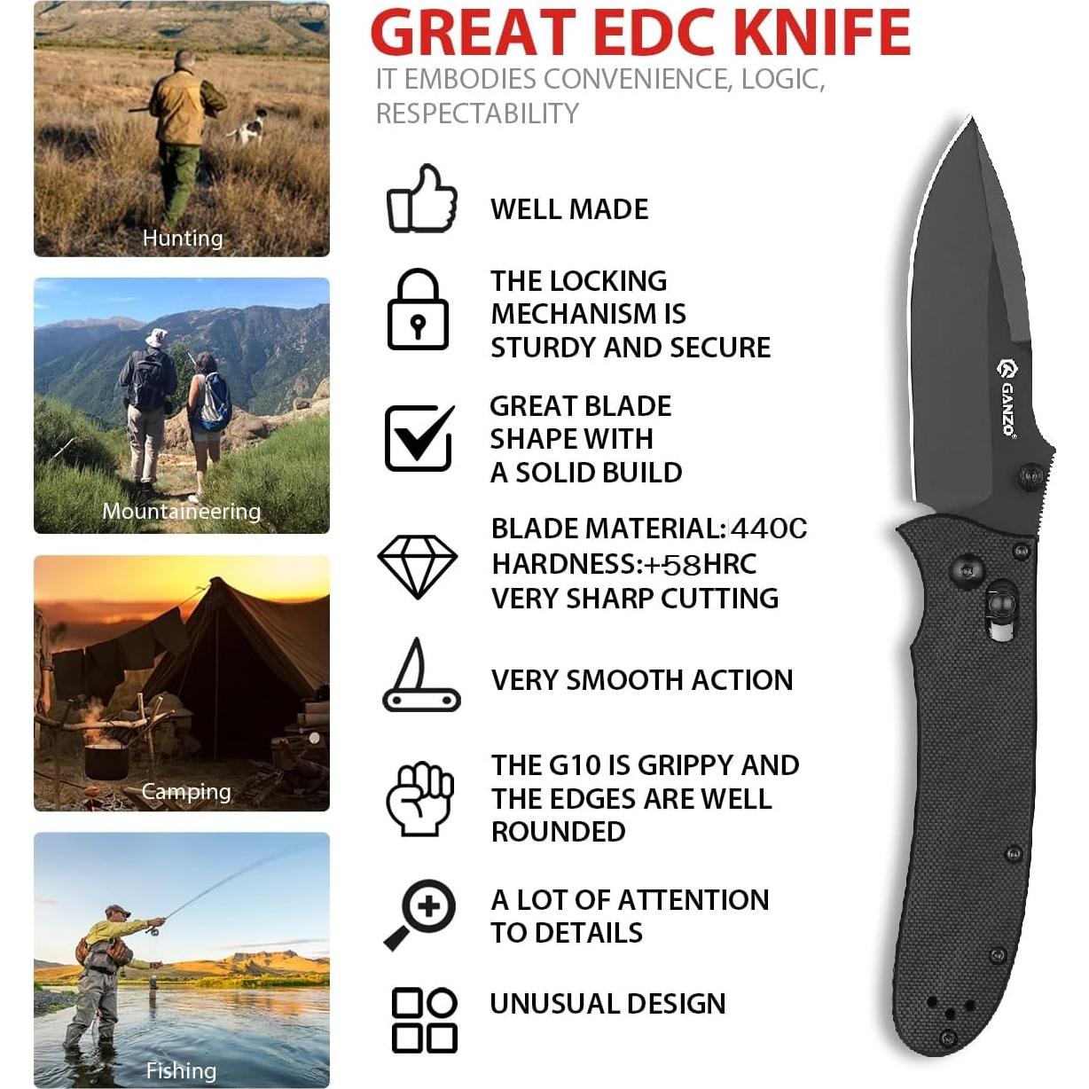 Cuchillo Plegable Firebird Ganzo G704B-BK Acero Inoxidable 440C