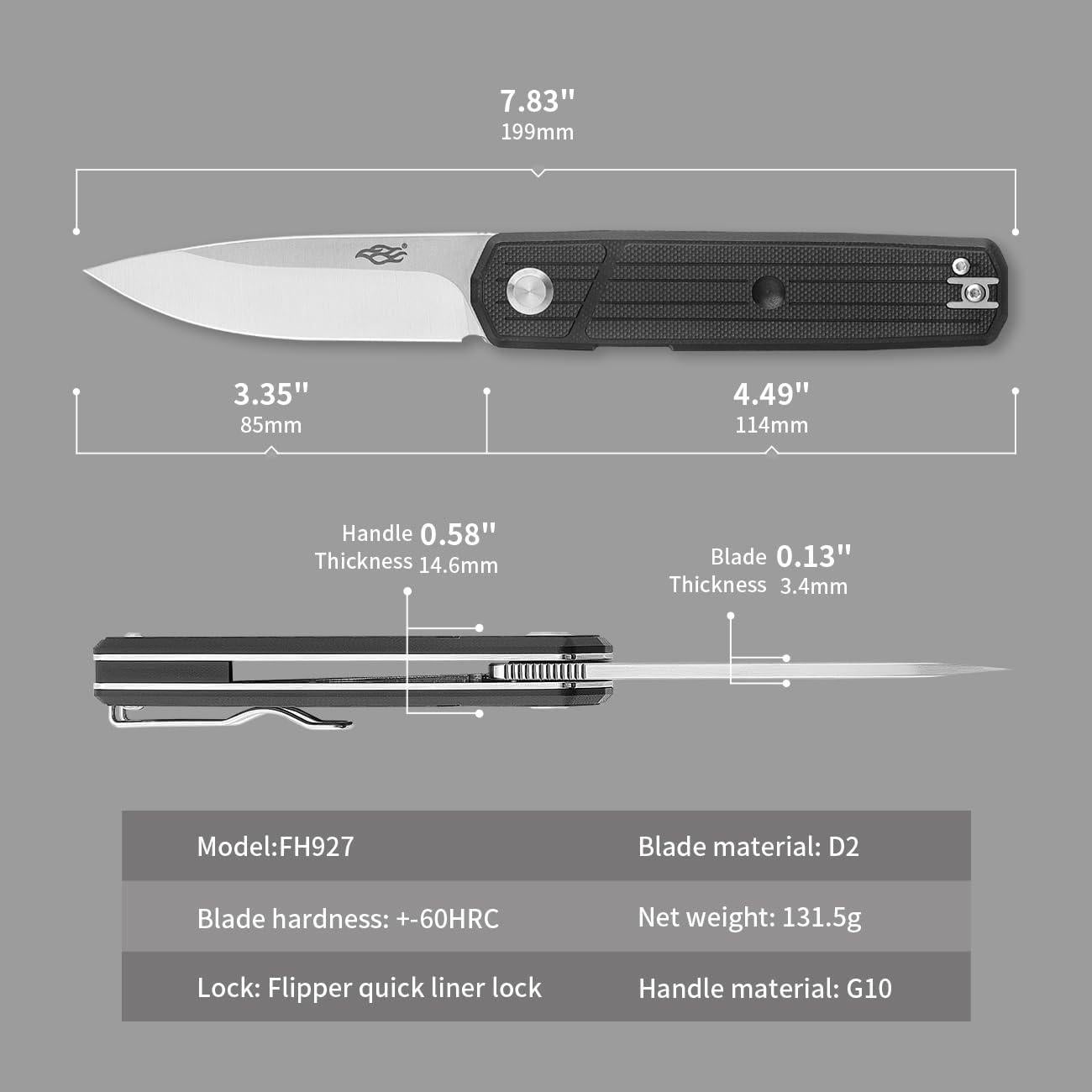 Cuchillo Plegable Firebird Ganzo FH927-BK Acero D2 Mango G10