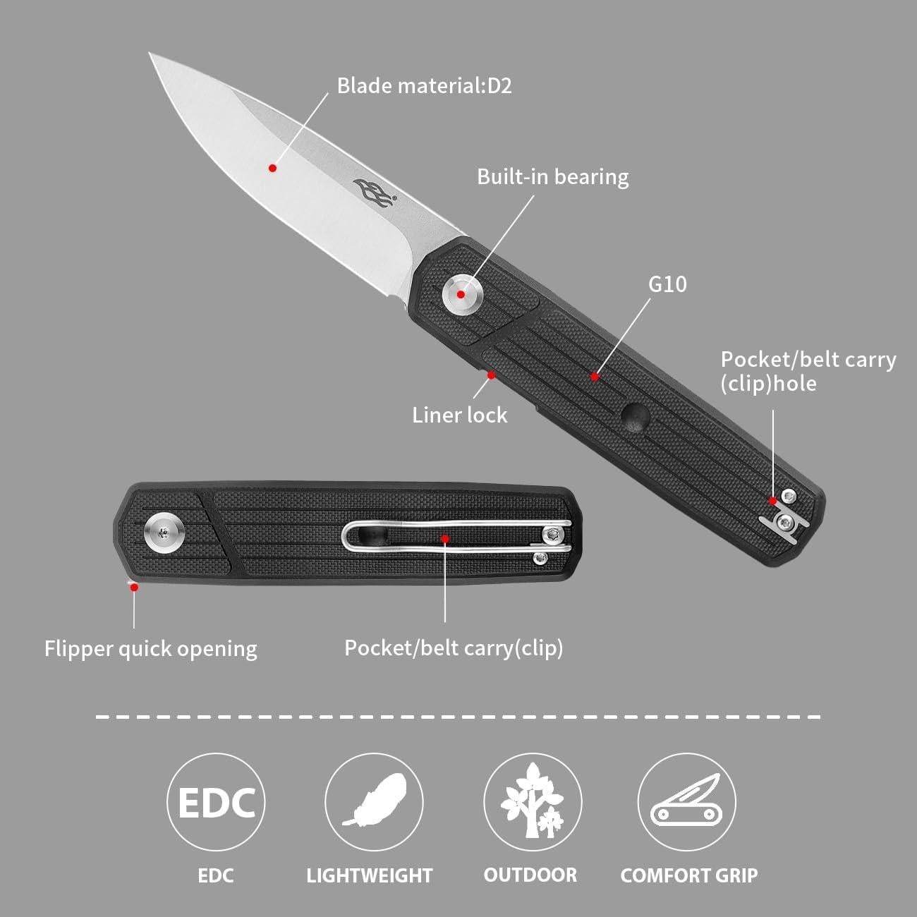 Cuchillo Plegable Firebird Ganzo FH927-BK Acero D2 Mango G10