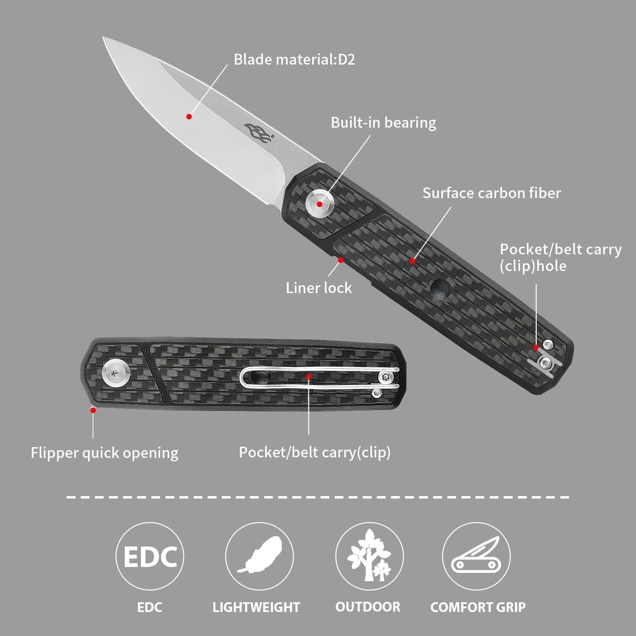 Cuchillo Plegable Firebird FH927-CF Acero D2 Mango G10