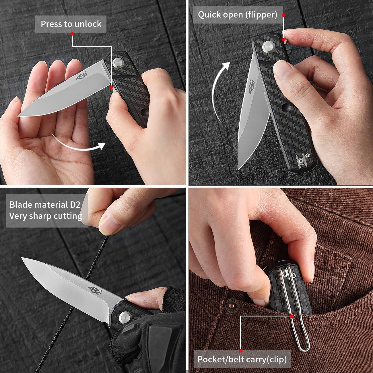 Cuchillo Plegable Firebird FH927-CF Acero D2 Mango G10