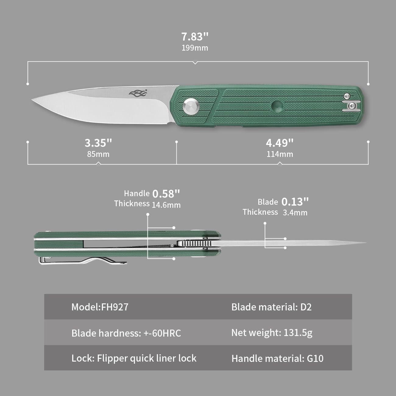 Cuchillo Plegable Firebird GANZO FH927-GB Acero D2 Verde