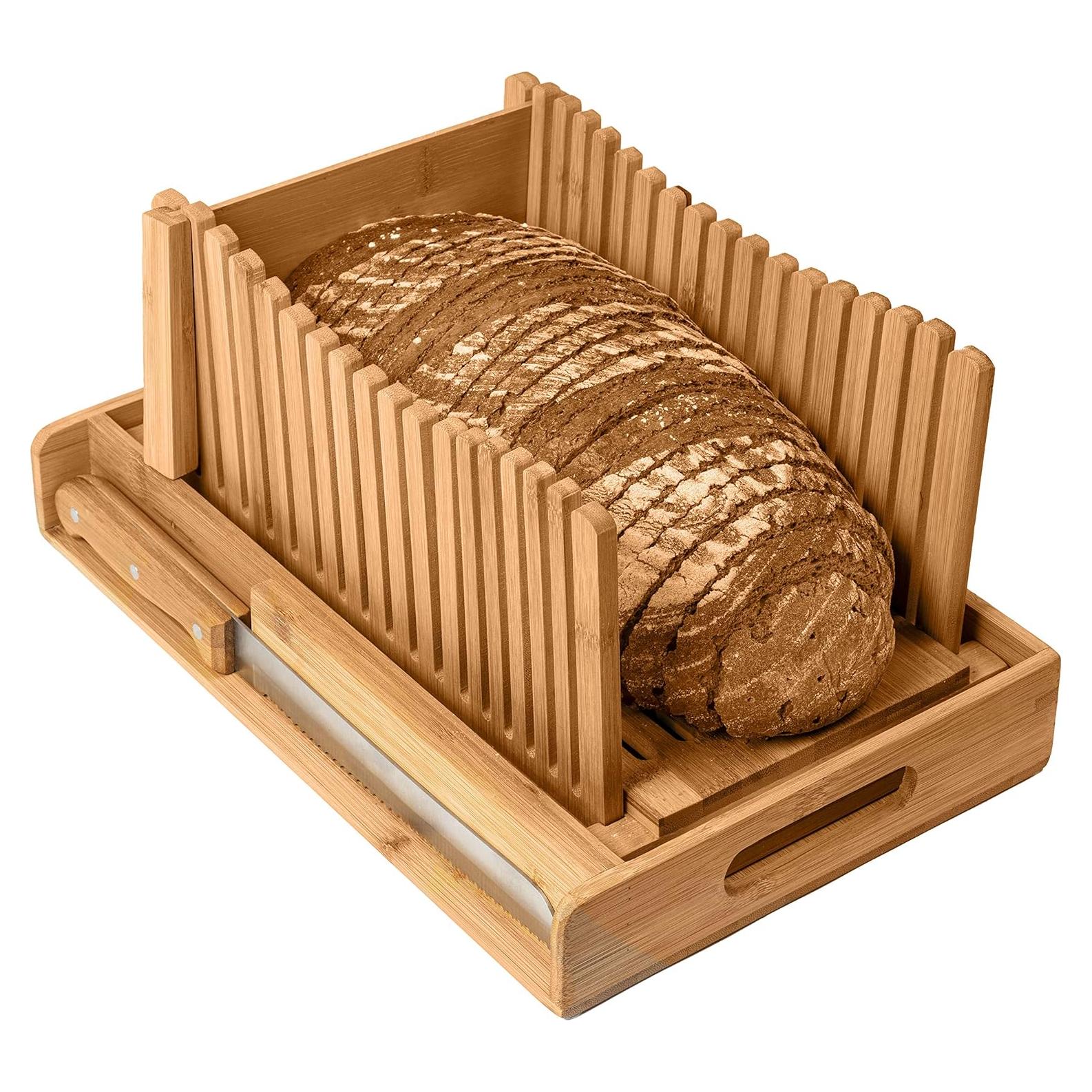 Cortador de Pan de Bambú Kitchen Seven con Bandeja para Migas