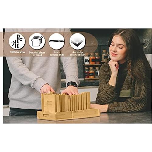 Cortador de Pan de Bambú Kitchen Seven con Bandeja para Migas