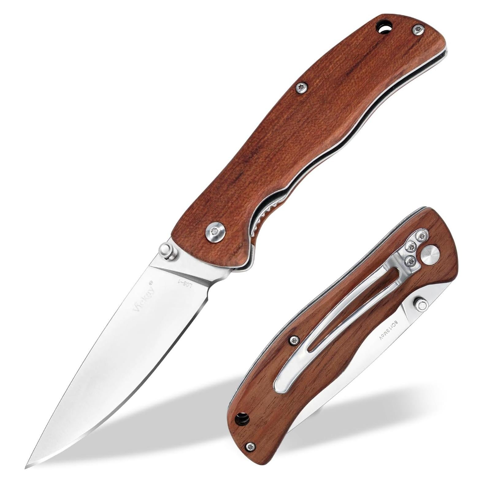 Cuchillo de bolsillo Vickay con mango de madera de rosa 9.5 cm