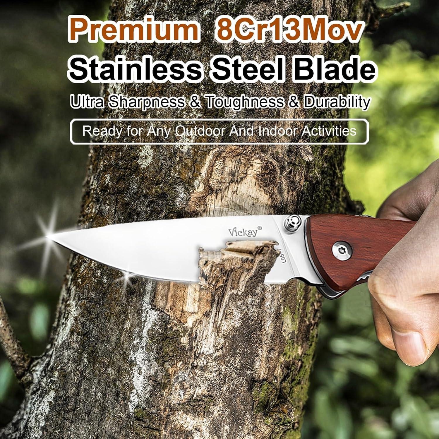 Cuchillo de bolsillo Vickay con mango de madera de rosa 9.5 cm