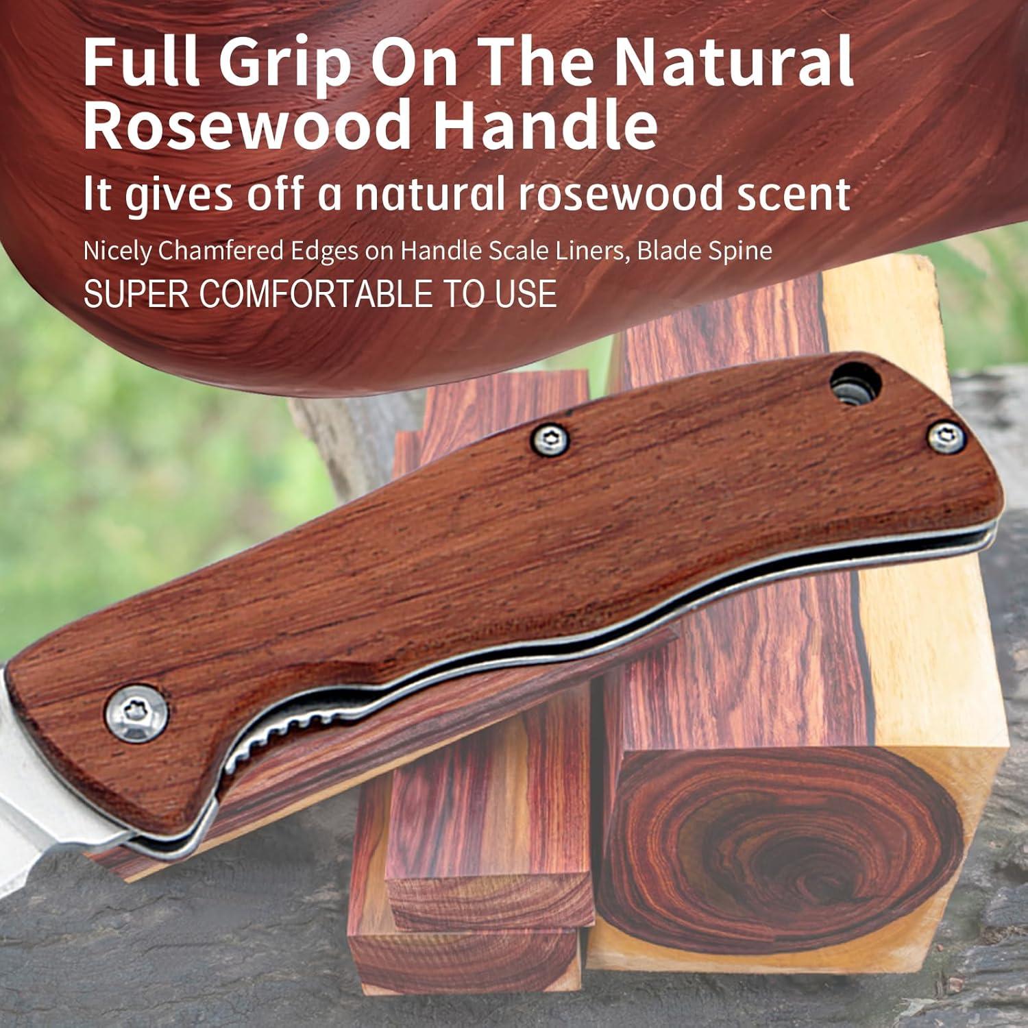 Cuchillo de bolsillo Vickay con mango de madera de rosa 9.5 cm