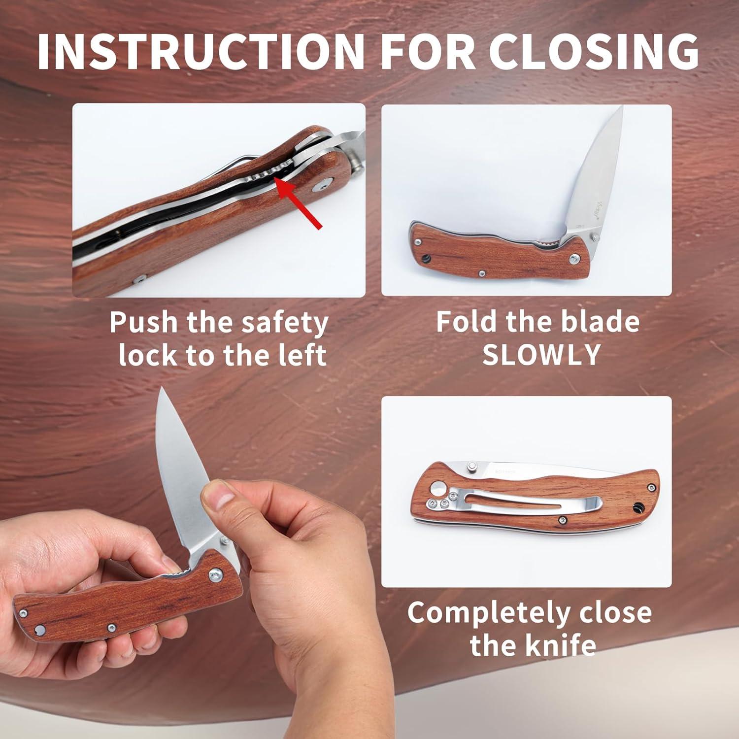 Cuchillo de bolsillo Vickay con mango de madera de rosa 9.5 cm