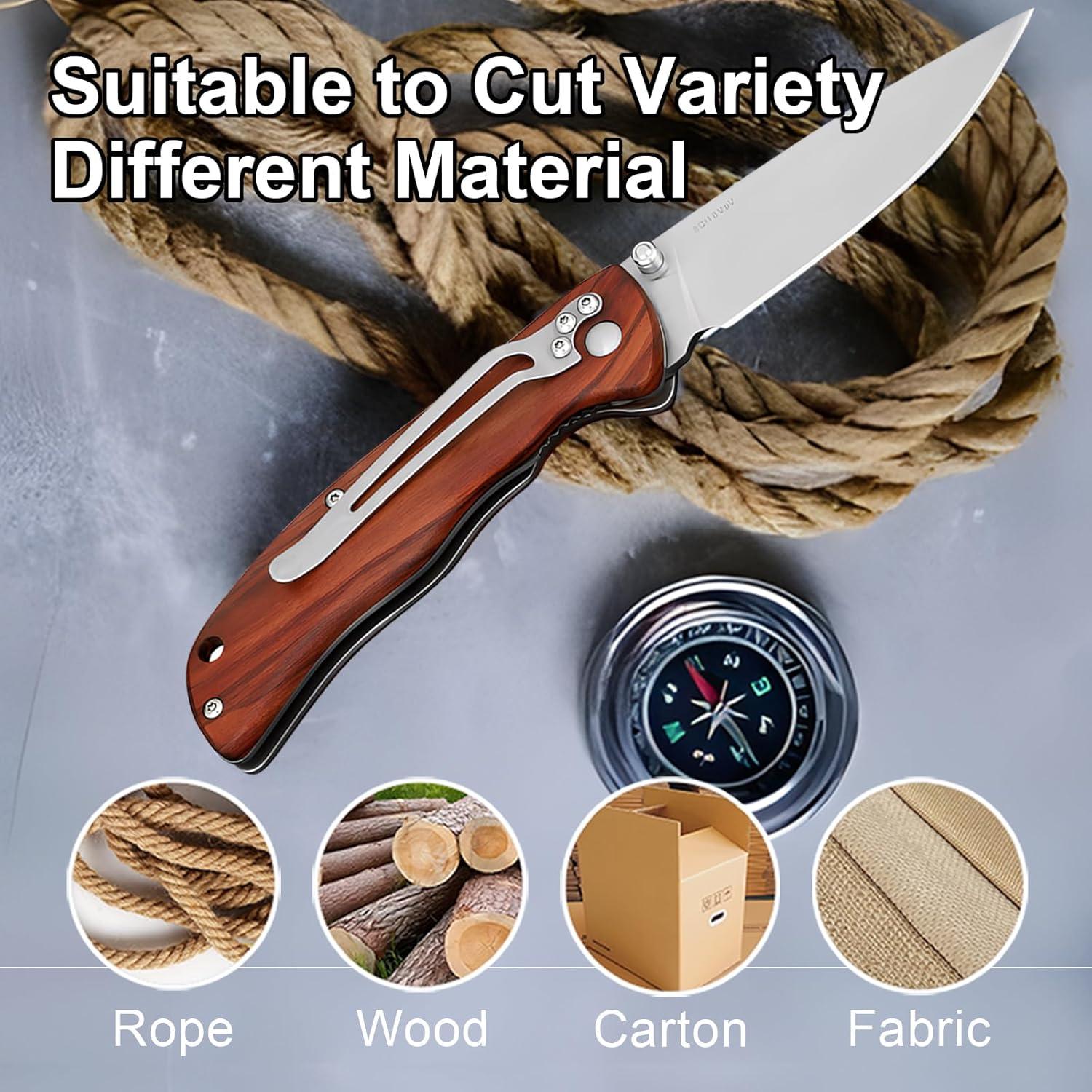 Cuchillo de bolsillo Vickay con mango de madera de rosa 9.5 cm