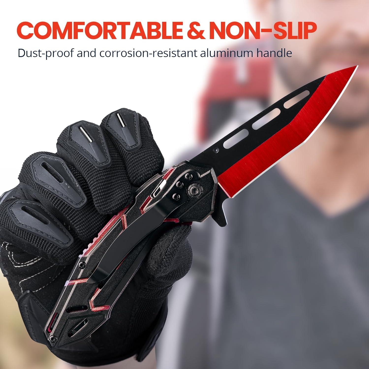 Cuchillo de bolsillo FUNBRO rojo 8.6 cm acero inoxidable EDC