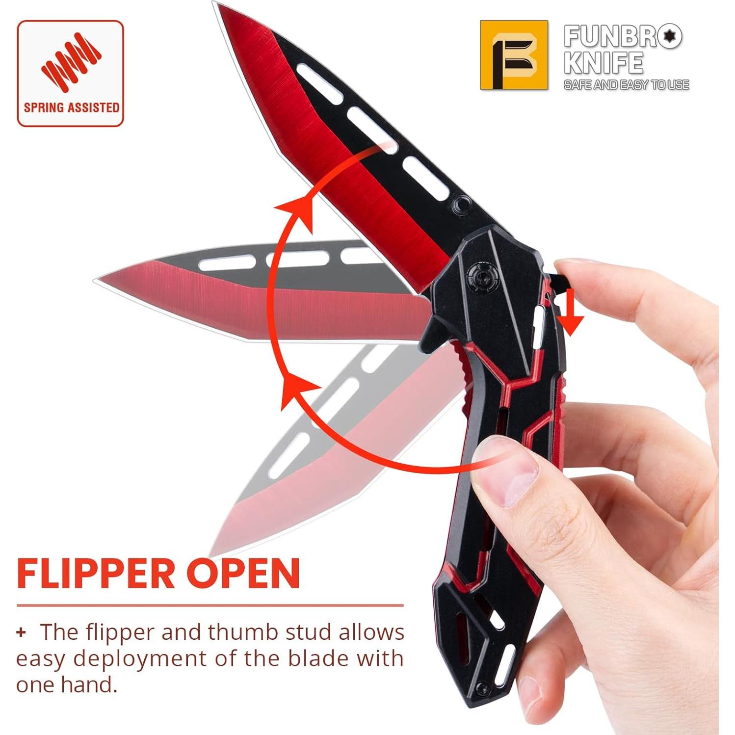 Cuchillo de bolsillo FUNBRO rojo 8.6 cm acero inoxidable EDC