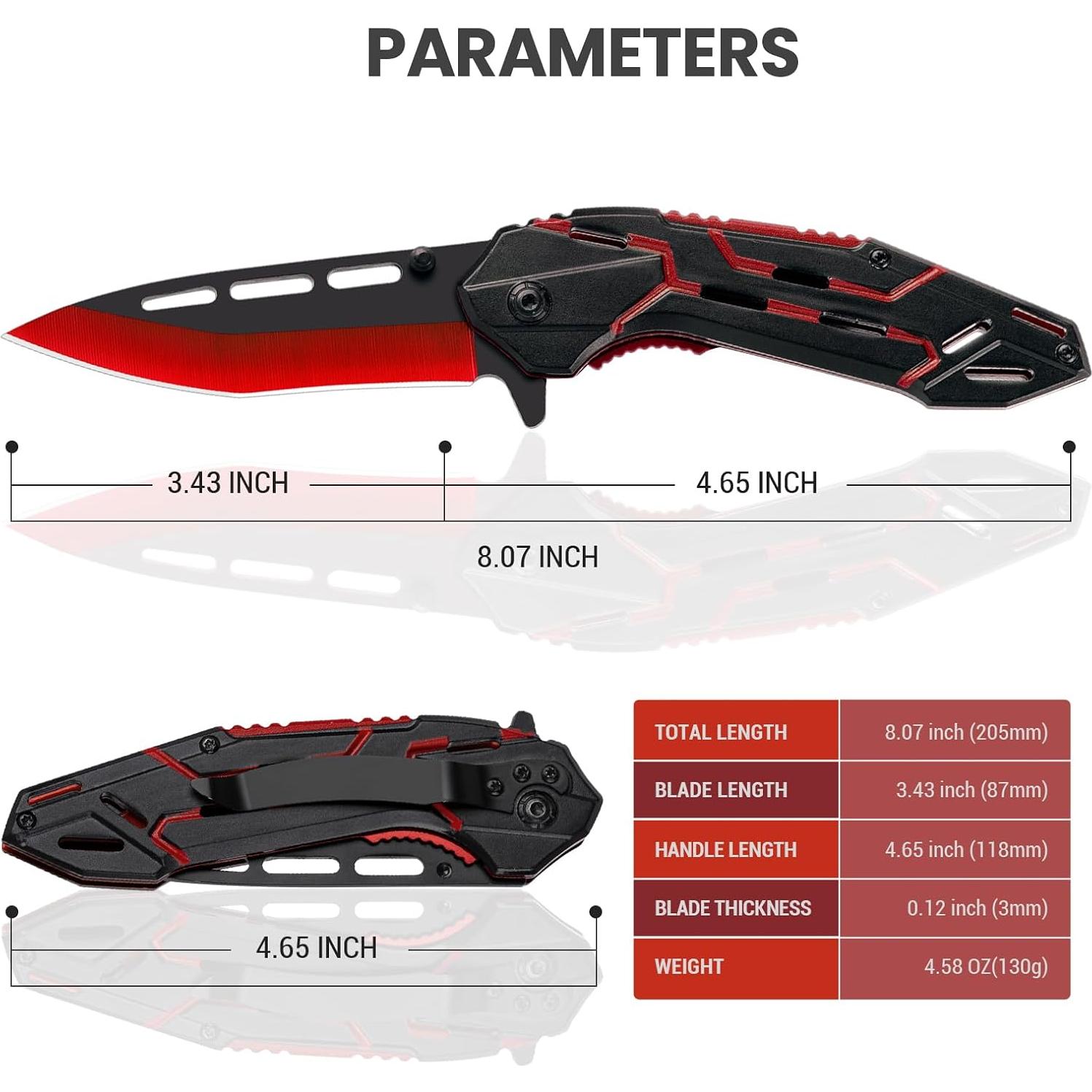 Cuchillo de bolsillo FUNBRO rojo 8.6 cm acero inoxidable EDC