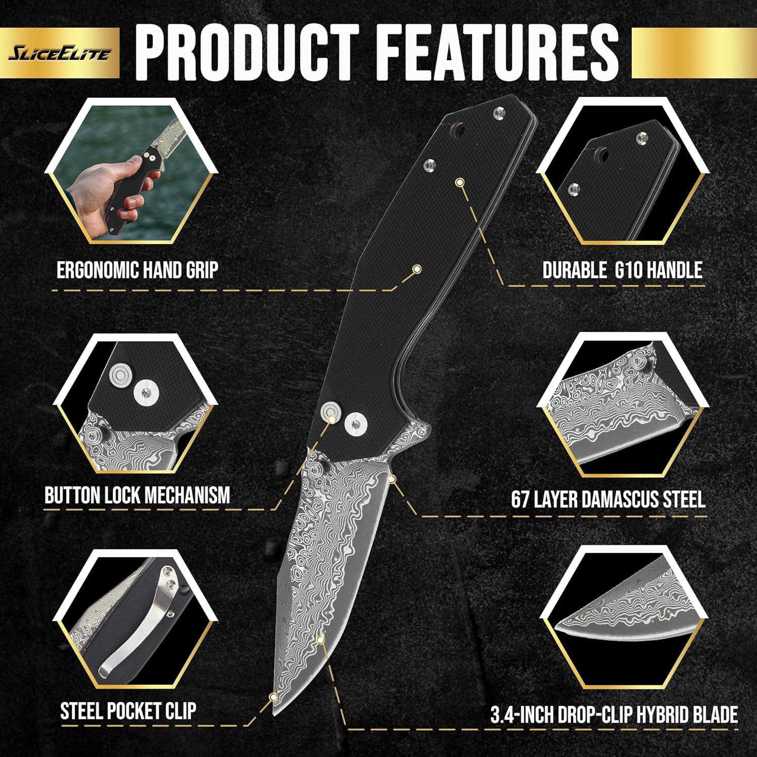 Cuchillo Plegable SliceElite Viper's Veil 8.4cm Damasco