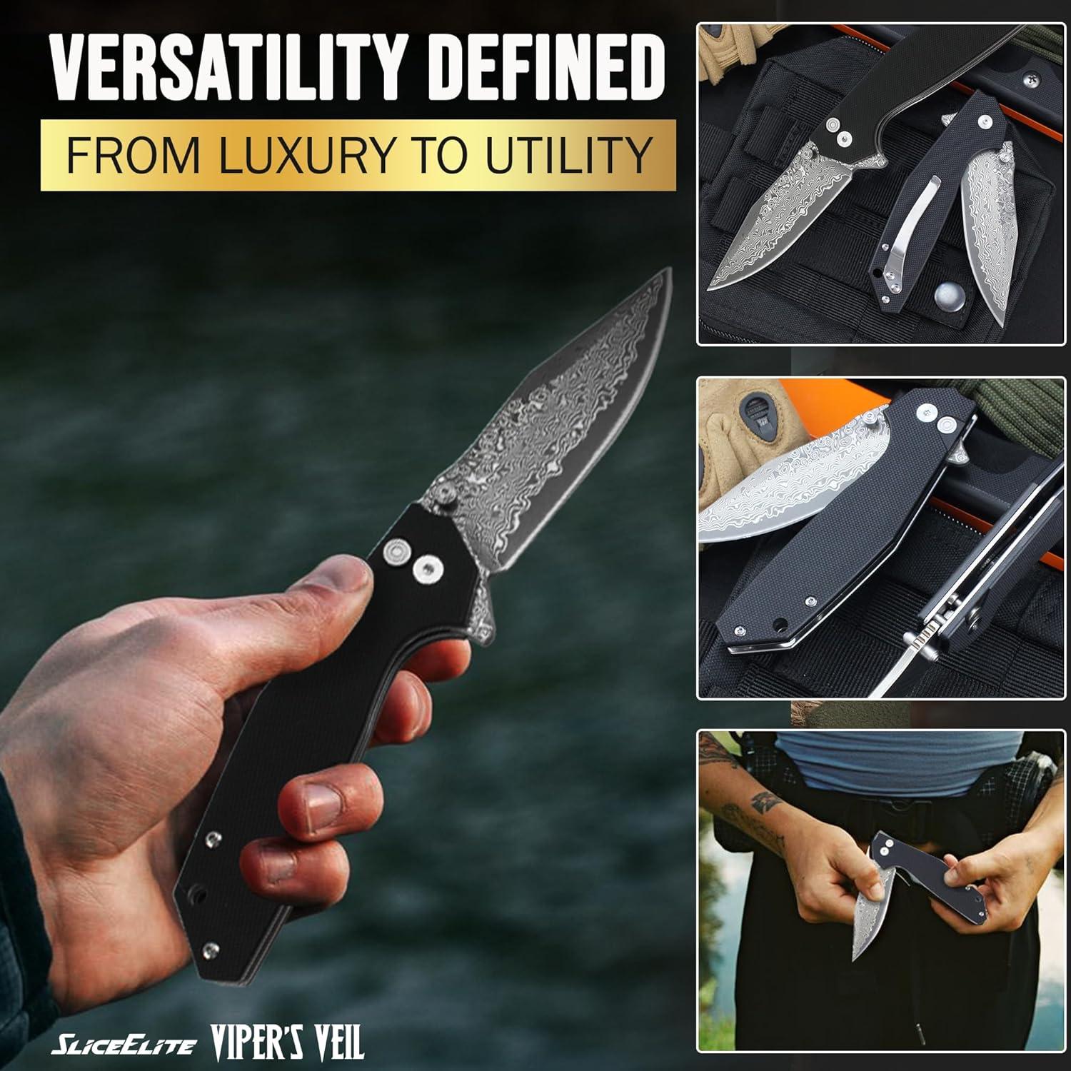 Cuchillo Plegable SliceElite Viper's Veil 8.4cm Damasco