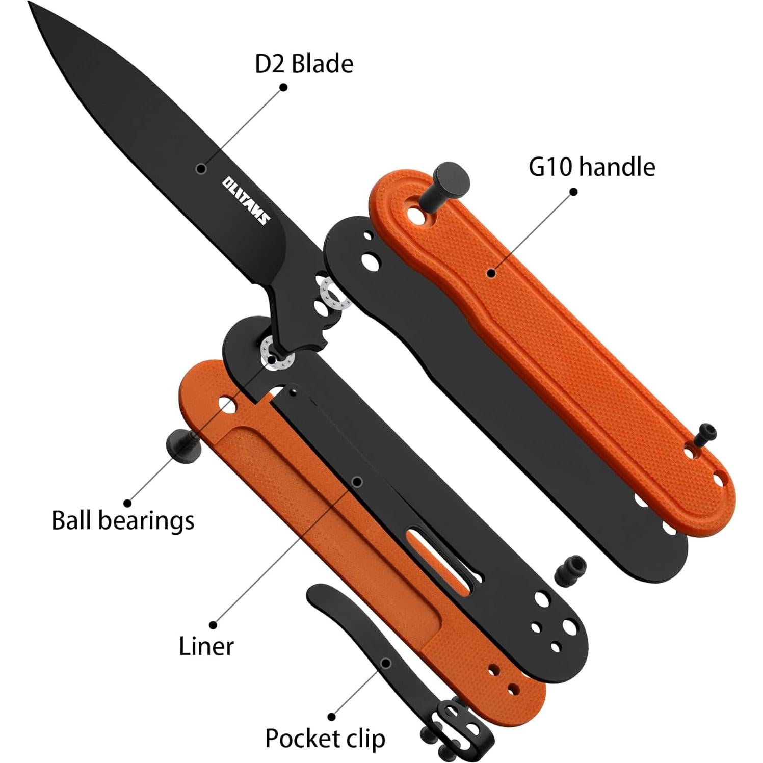 Cuchillo de bolsillo OLITANS G040, acero D2 6.99 cm, mango G10