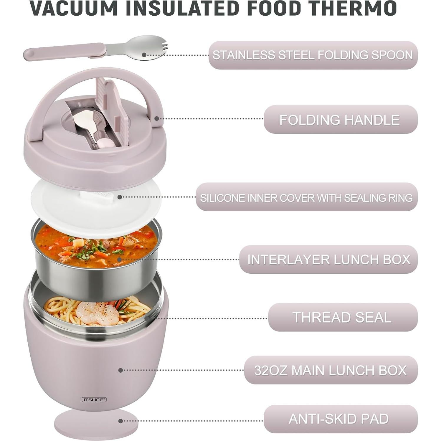 Termo de Sopa Itslife 0.95L Acero Inoxidable Aislado al Vacío
