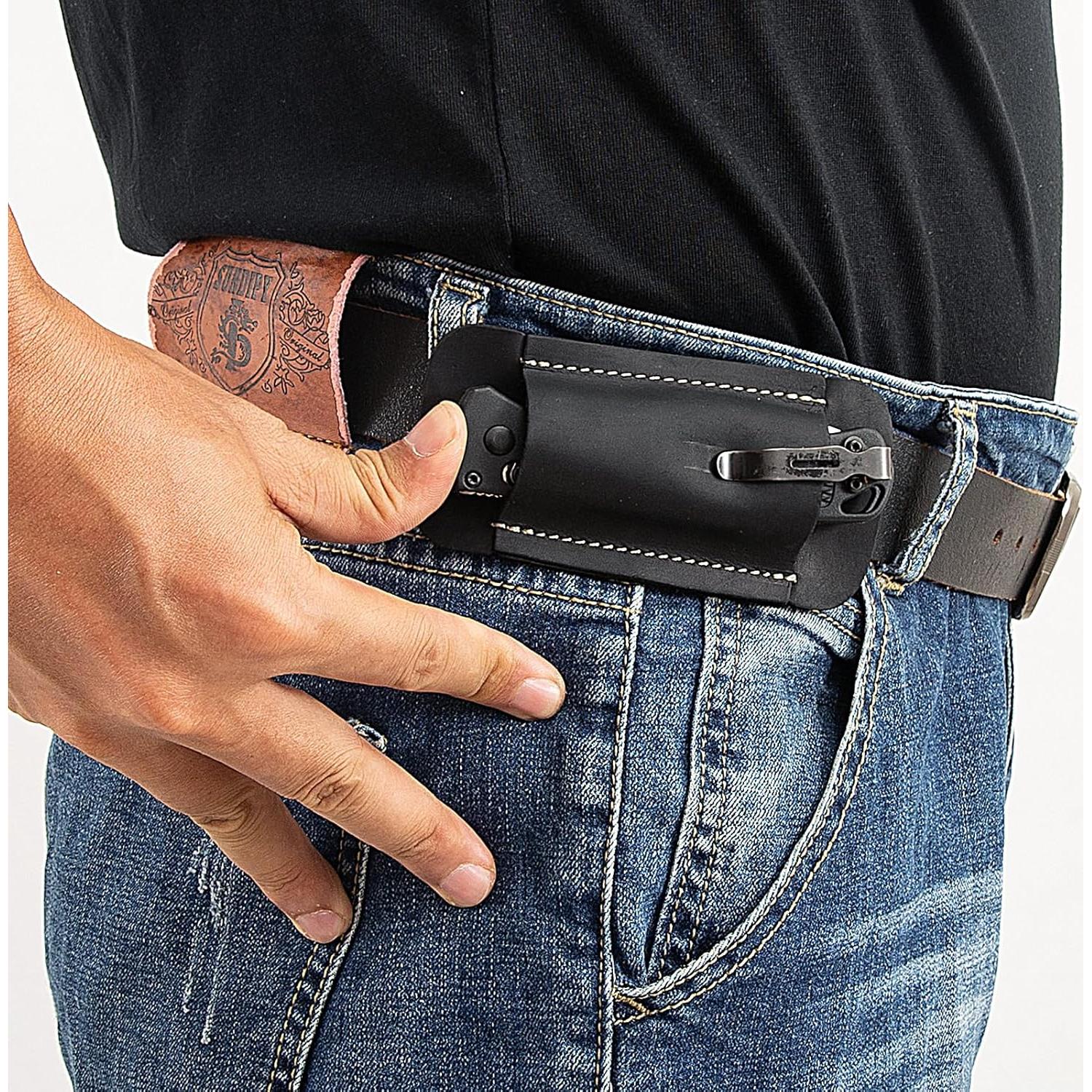 Funda de Cuchillo de Cuero Qchengsan para Cinturón Compacta