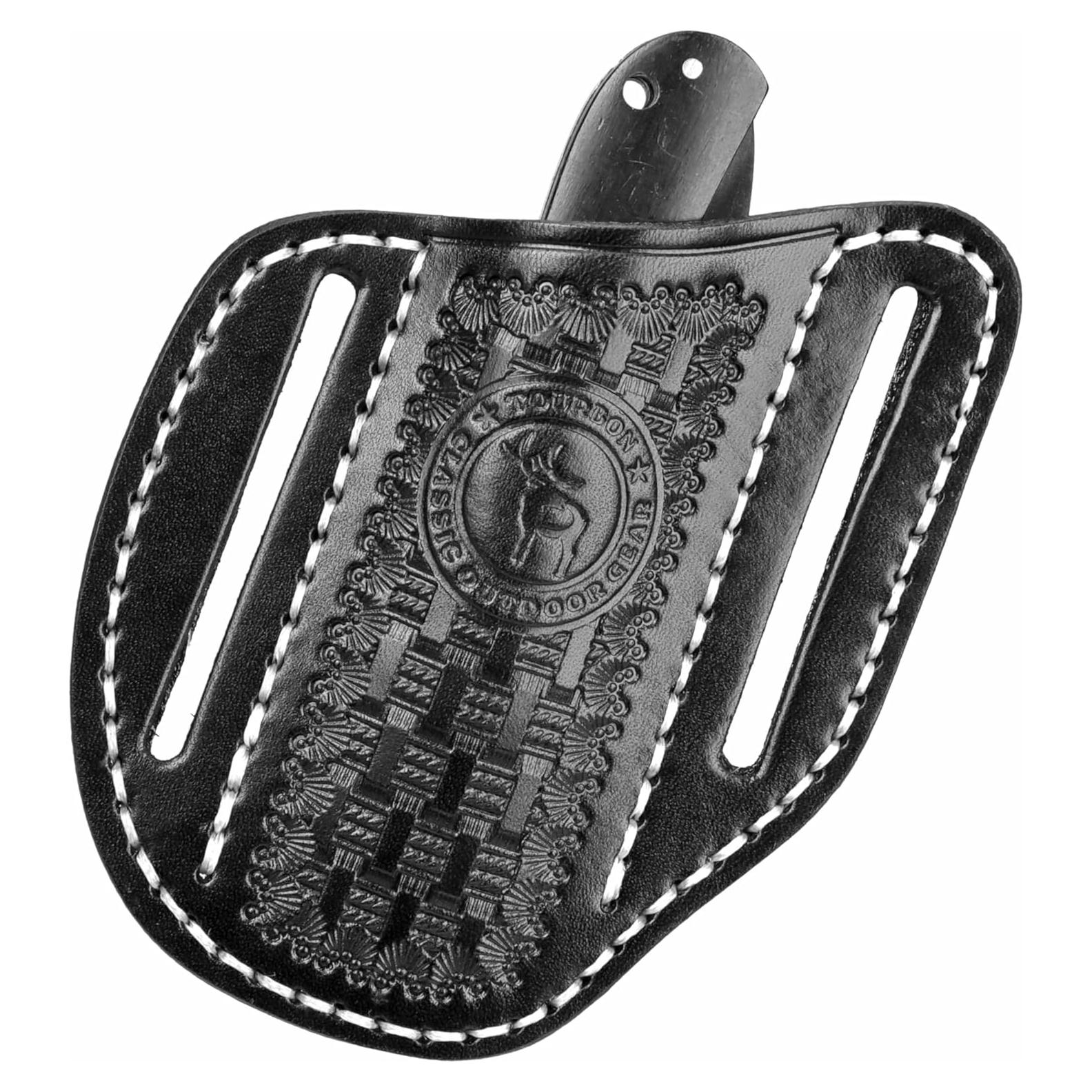 Funda de cuchillo plegable Tourbon de cuero negro EDC 11.43x8.89cm