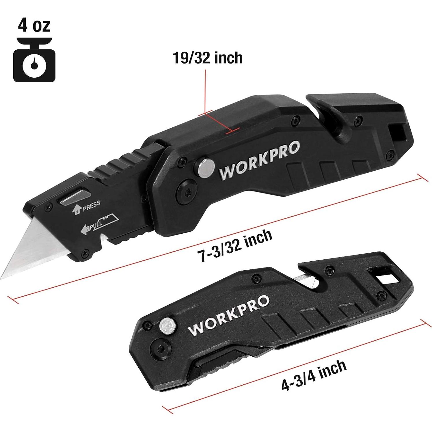Cuchillo Utility Plegable WORKPRO con 10 Cuchillas SK5