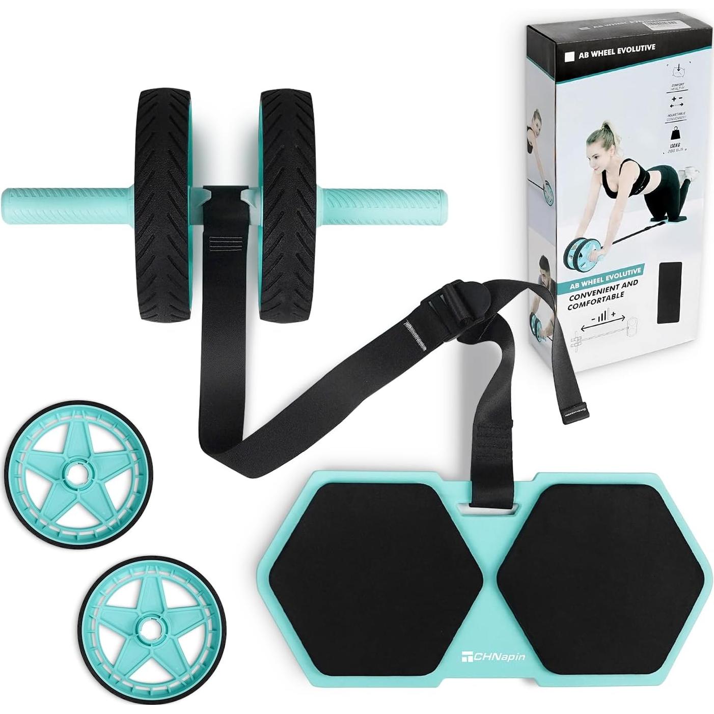 Rodillo Abdominal Doble Rueda CHNApin Verde con Banda Elástica