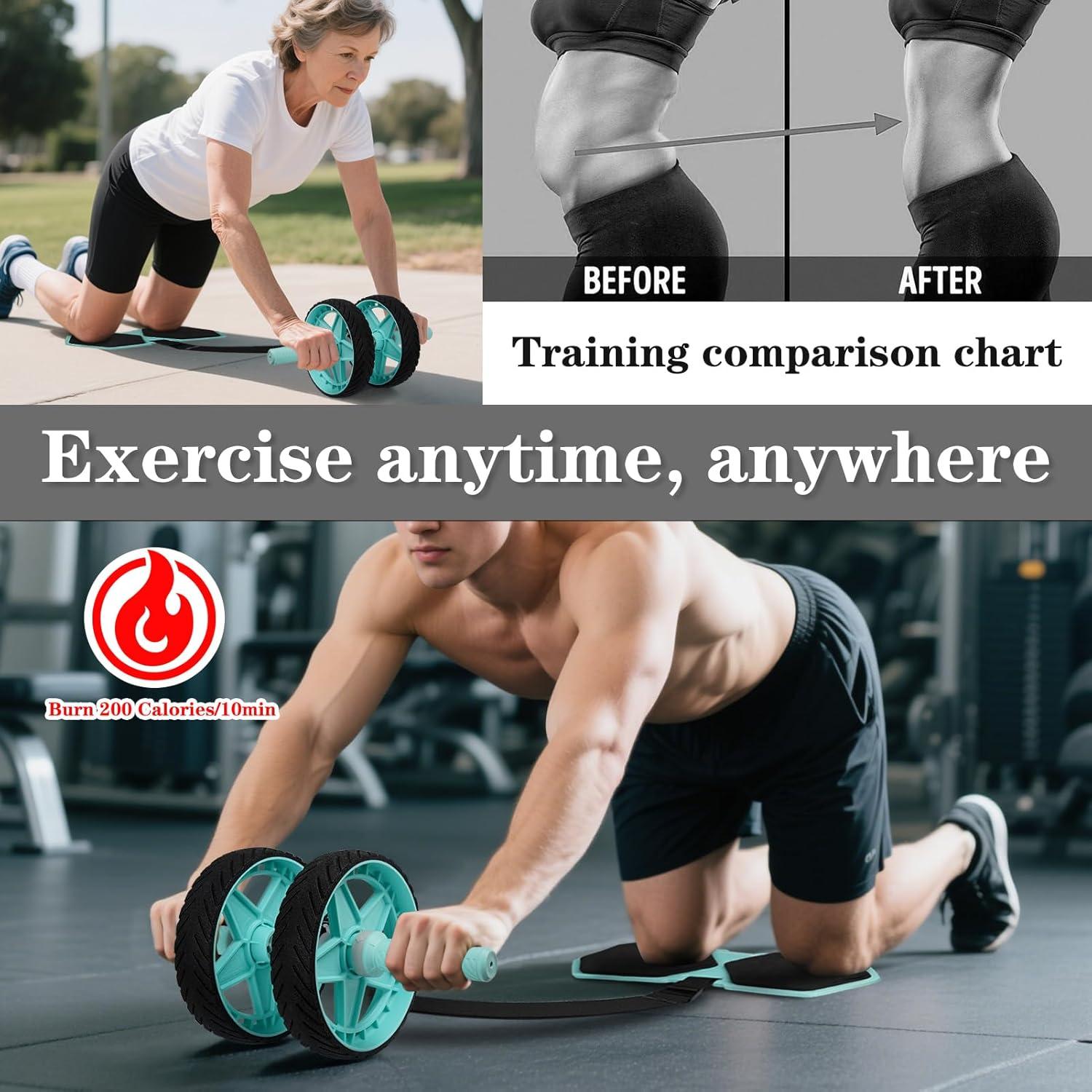 Rodillo Abdominal Doble Rueda CHNApin Verde con Banda Elástica