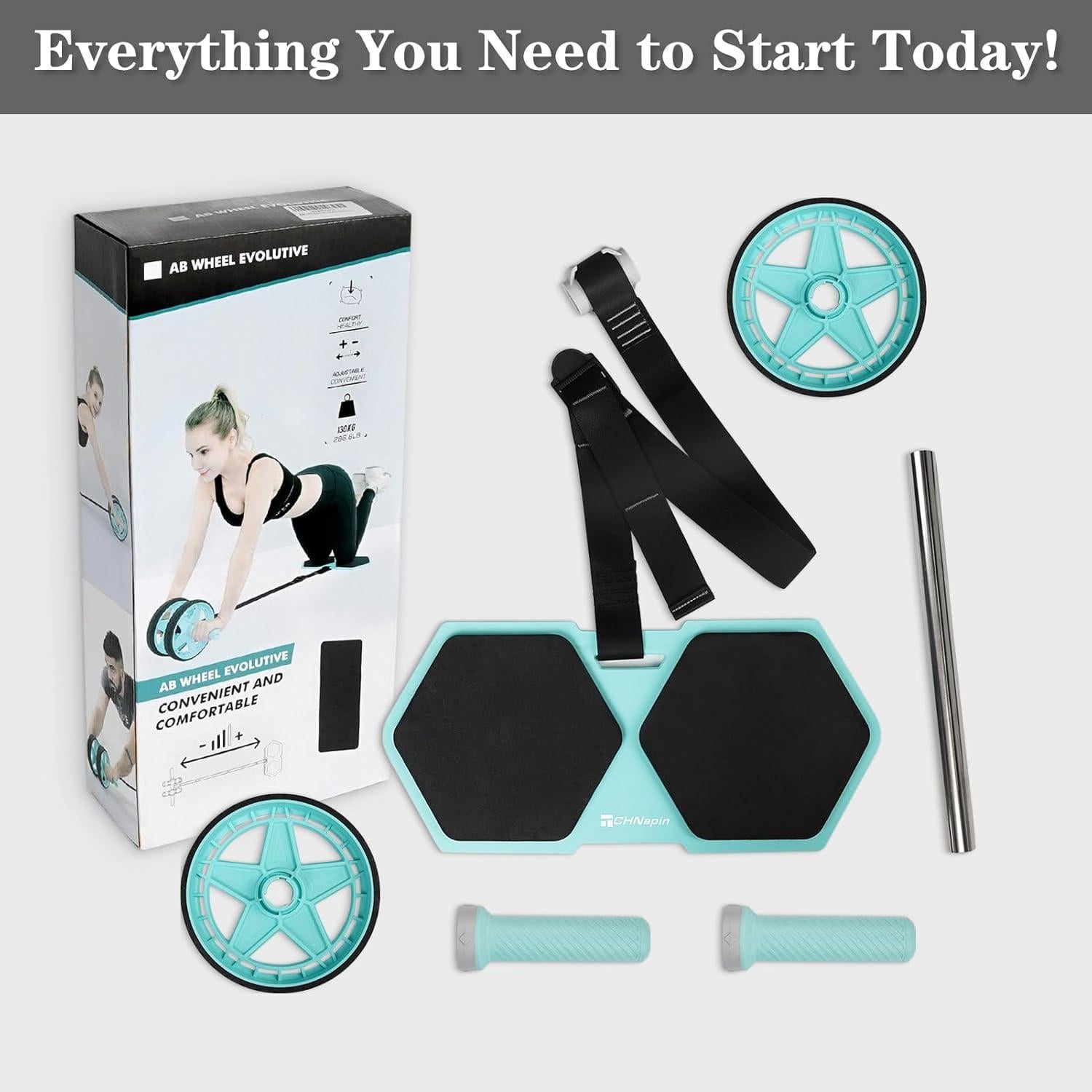 Rodillo Abdominal Doble Rueda CHNApin Verde con Banda Elástica