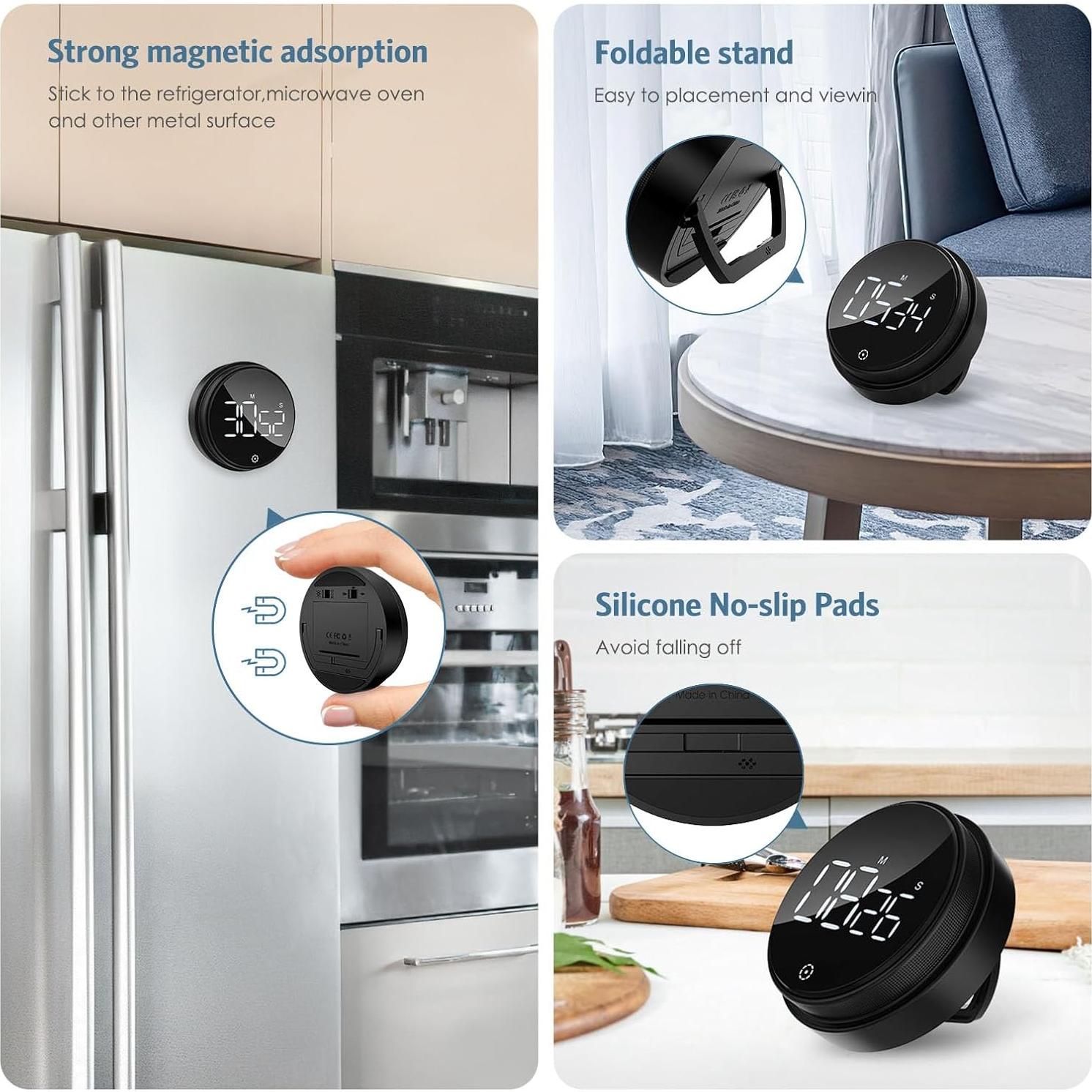 Temporizador Digital Magnético Ankilo Negro con Pantalla LED