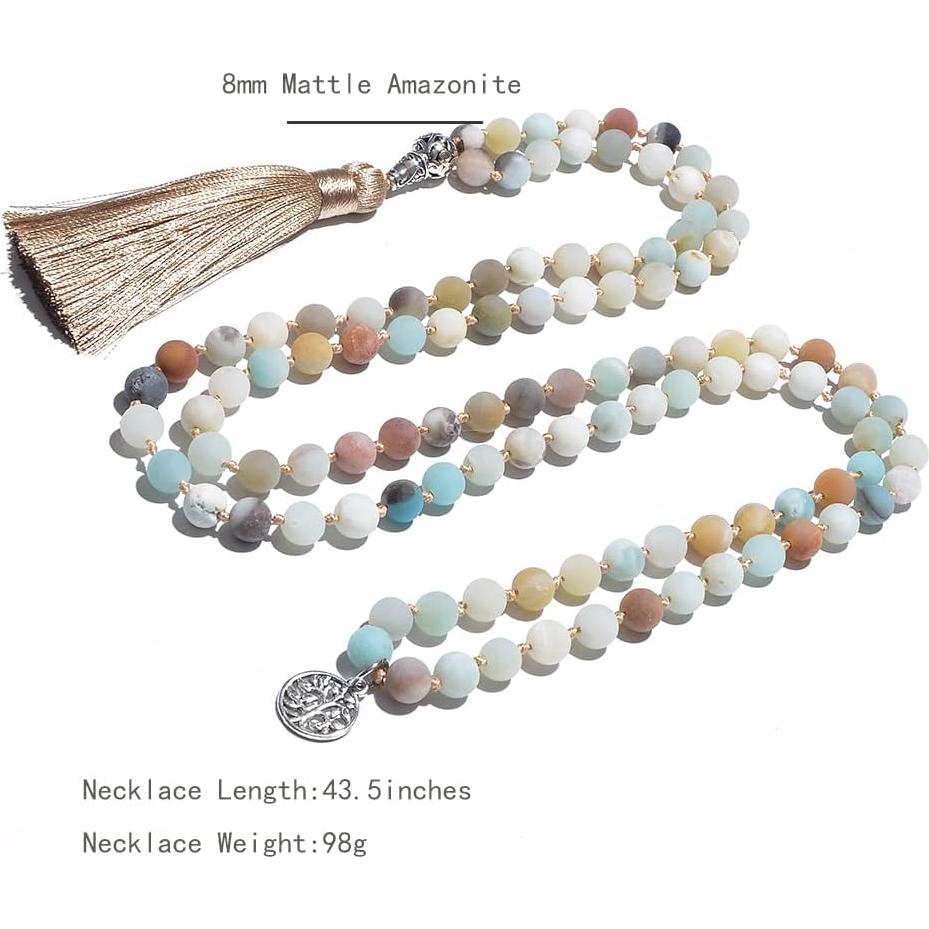 Collar de cuentas Mala Hovaete 108 Amazonita Natural 112cm