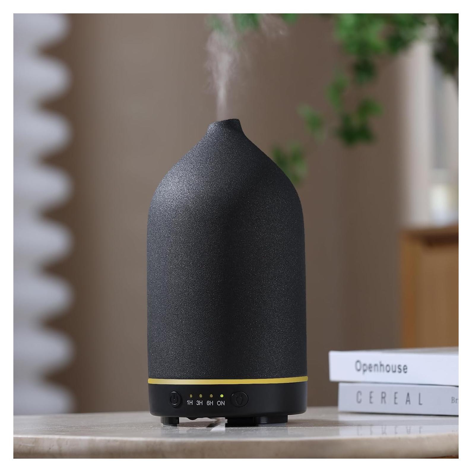 200ML Ceramic Essential Oil Diffuser - Ultrasonic Aromatherapy & Humidifier with 7-Color LED Lights, Auto Shut-Off, Black, 1H/3H/6H Timer | Scent for Home, Office, Yoga