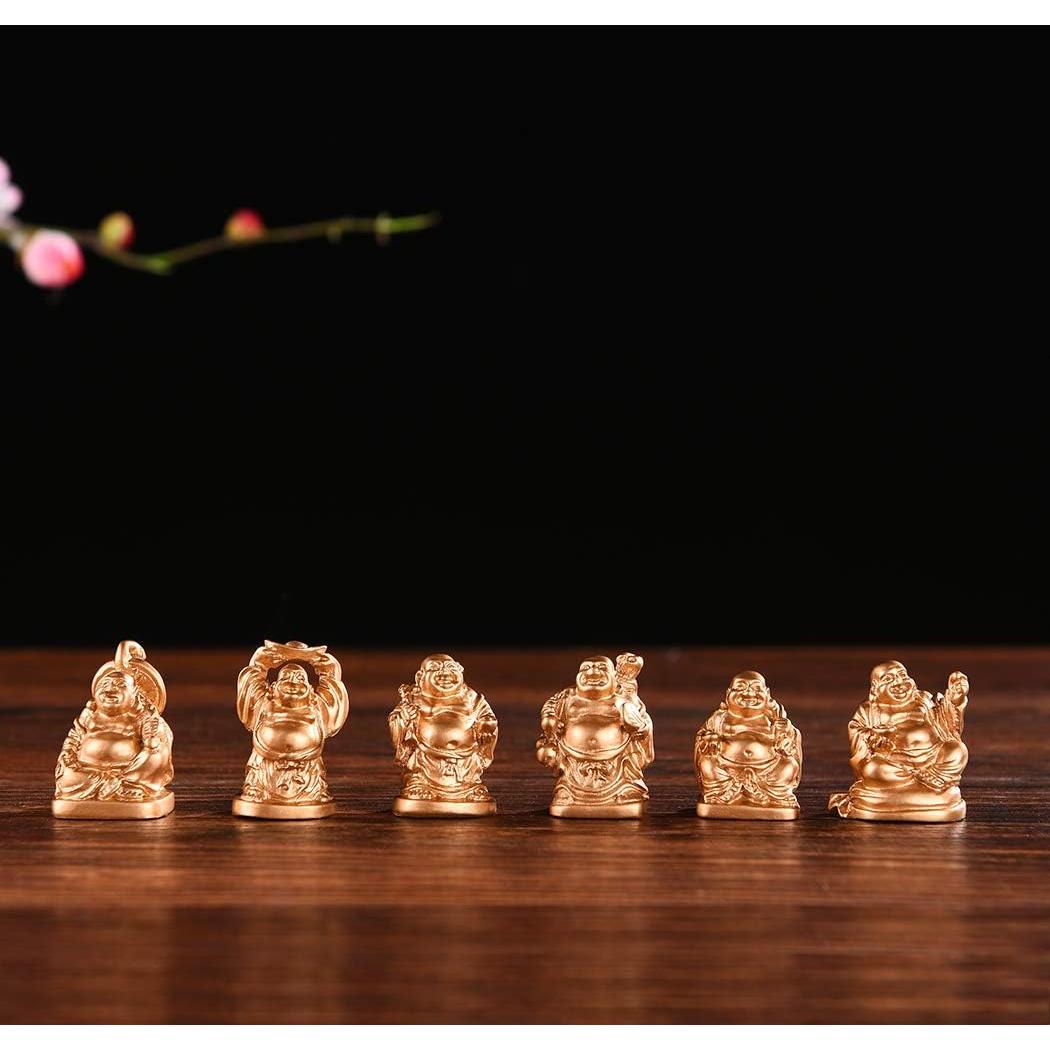Set de 6 Estatuas de Buda Risueño Dorado BRABUD 2.5cm