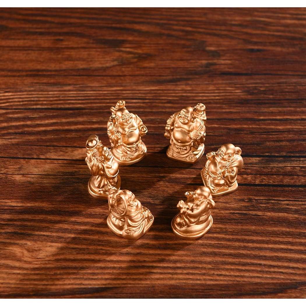 Set de 6 Estatuas de Buda Risueño Dorado BRABUD 2.5cm