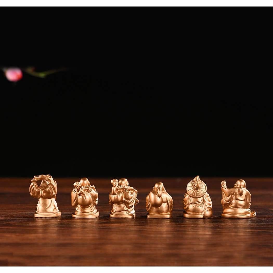 Set de 6 Estatuas de Buda Risueño Dorado BRABUD 2.5cm