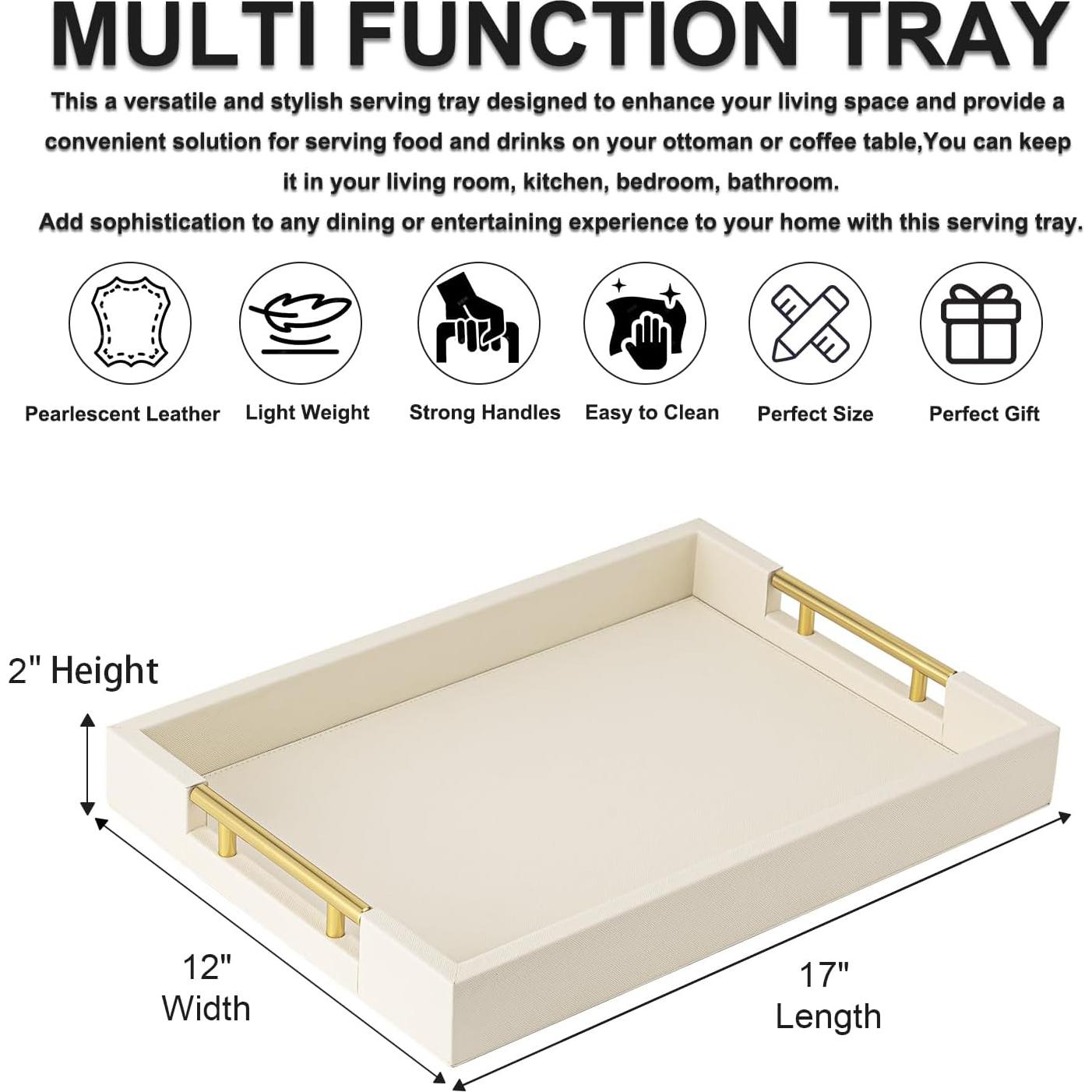 Bandeja Decorativa Grande Beige SYYSY 43.2x30.5cm con Mangos