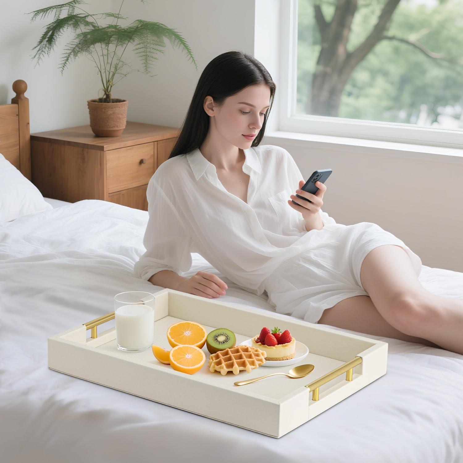 Bandeja Decorativa Grande Beige SYYSY 43.2x30.5cm con Mangos