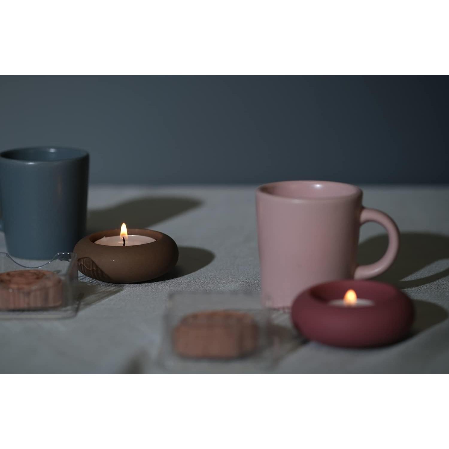 Juego de 2 Portavelas de Té de Cemento Marrón ICNBUYS 6.6 cm