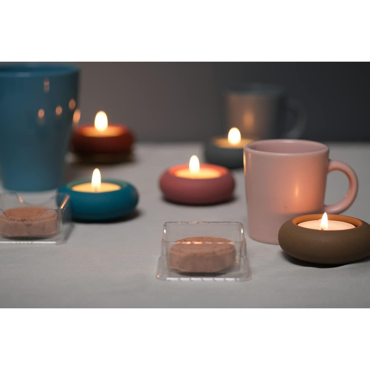 Juego de 2 Portavelas de Té de Cemento Marrón ICNBUYS 6.6 cm