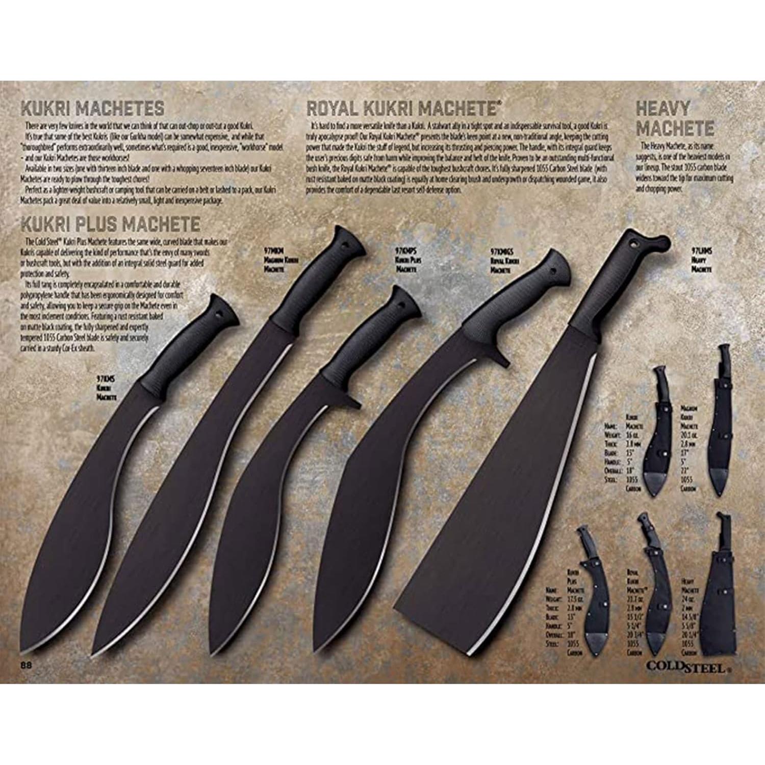 Machete Táctico Cold Steel Kukri Plus 33 cm con Funda - 2 Paquetes