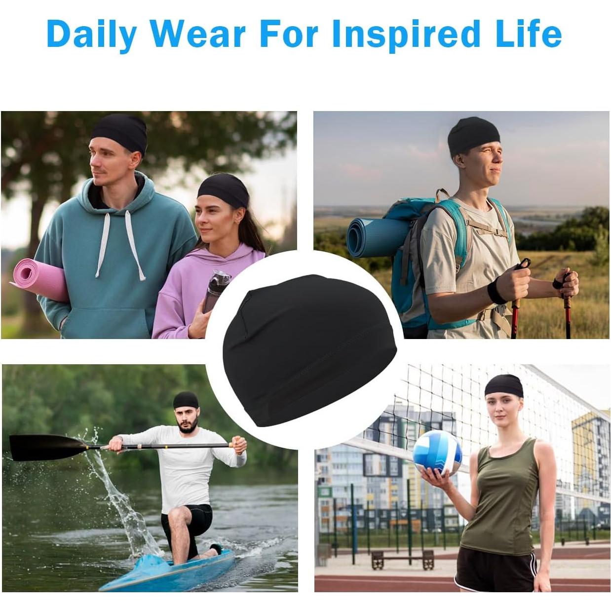 Gorro Beanie Absorbente de Sudor Unisex Negro - 3 Piezas