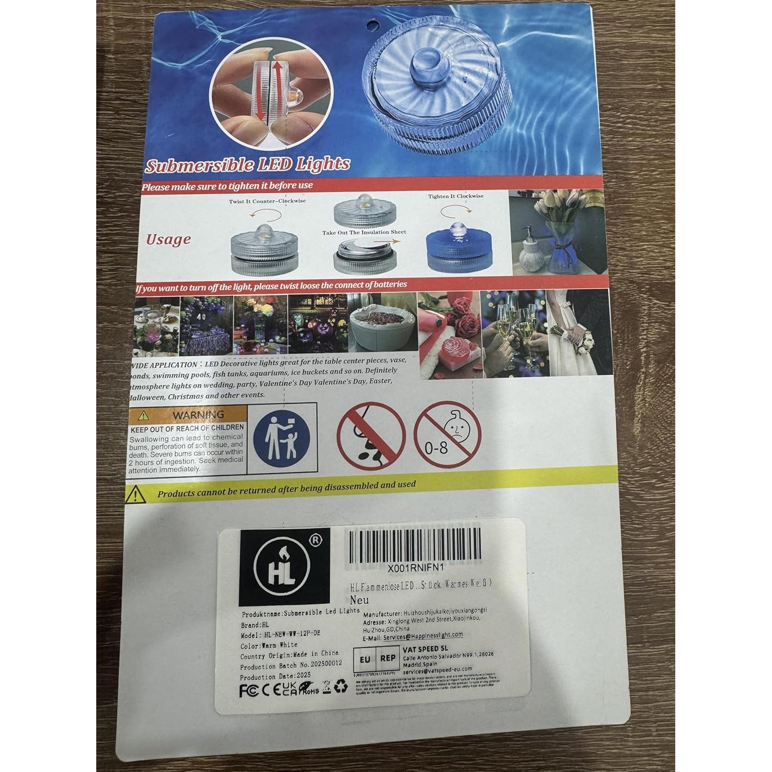 Luces LED Sumergibles HL 12pcs Blancas Cálidas 100 Horas