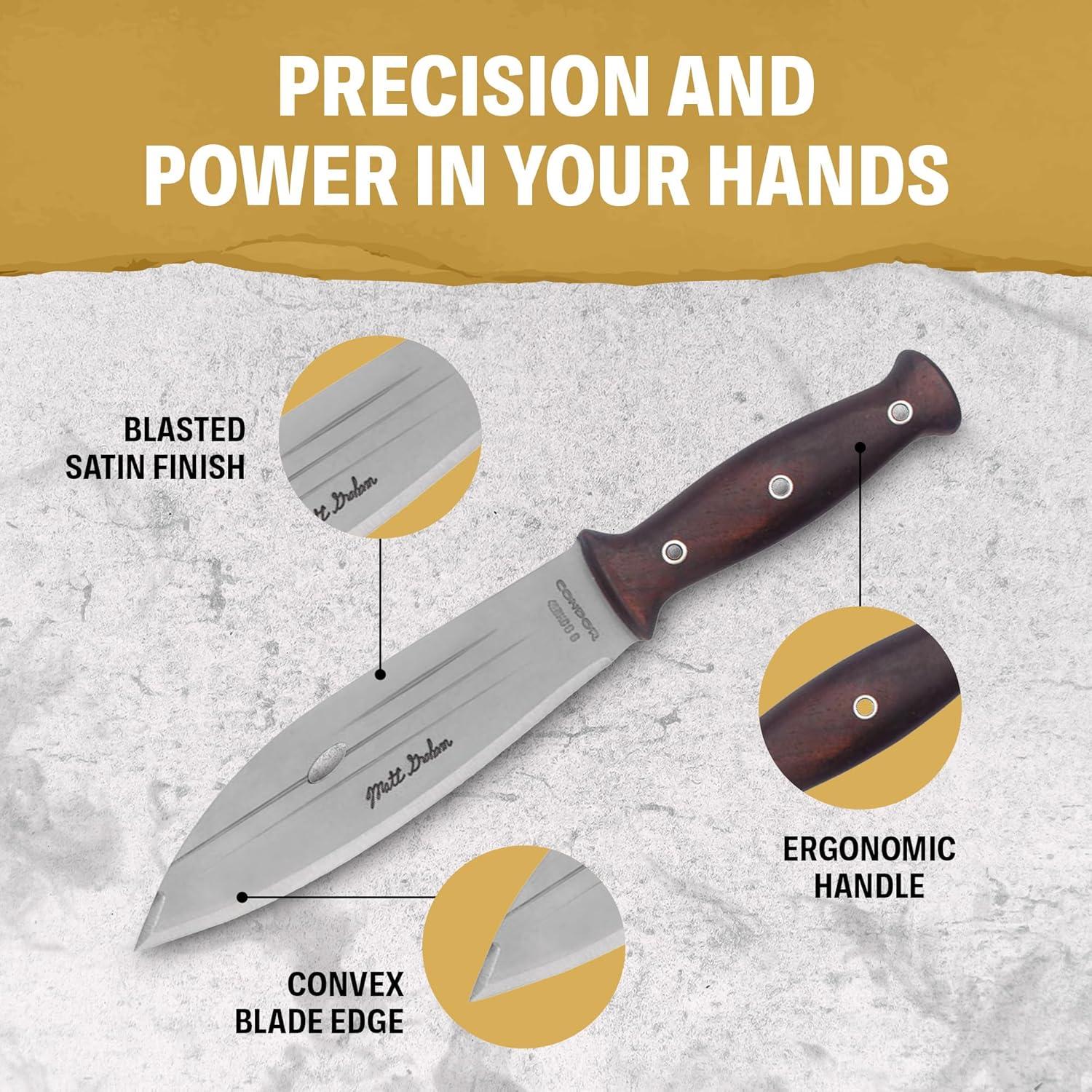 Cuchillo de Bushcraft Condor CTK2428, Hoja 20.32 cm, Mango Madera