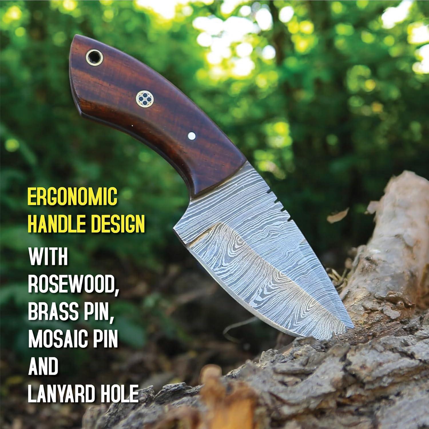 Cuchillo de Caza FH TRADERS 15.24 cm Damasco Mango de Rosa