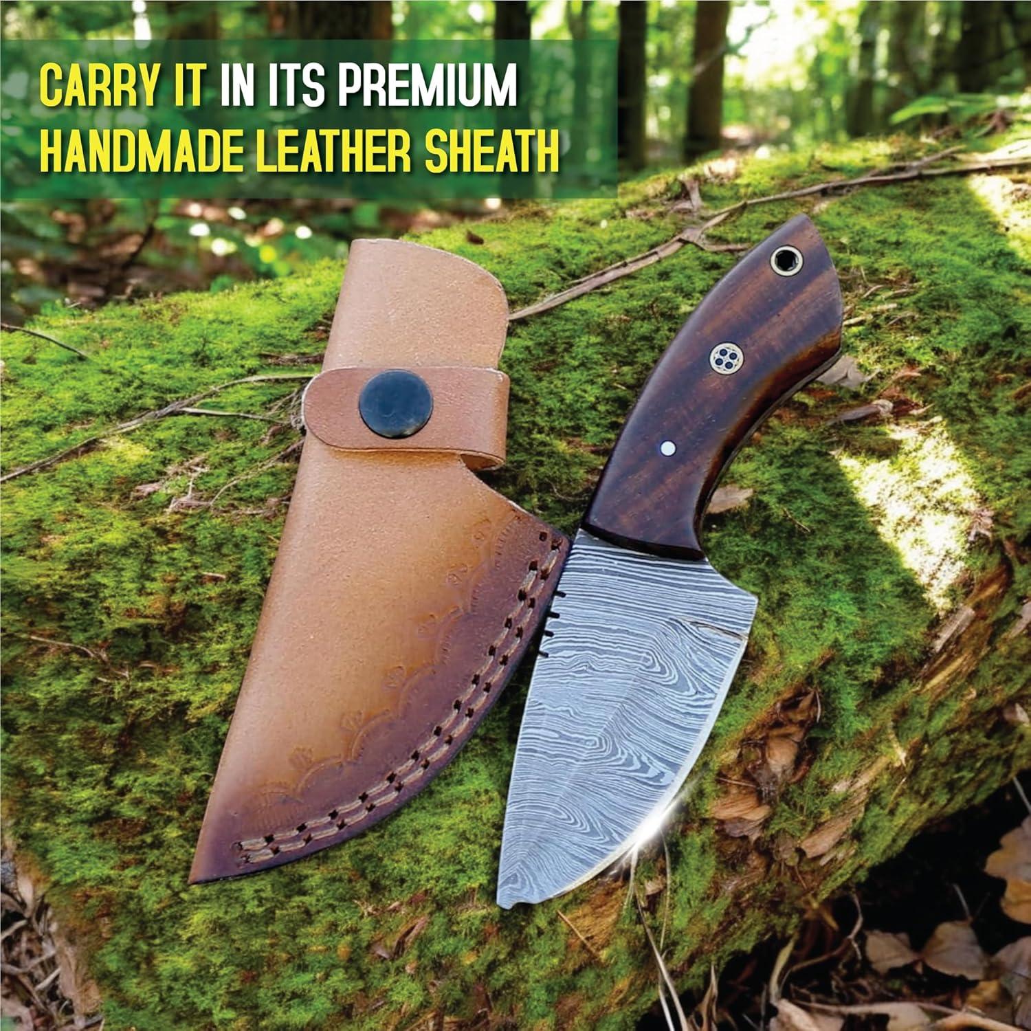 Cuchillo de Caza FH TRADERS 15.24 cm Damasco Mango de Rosa