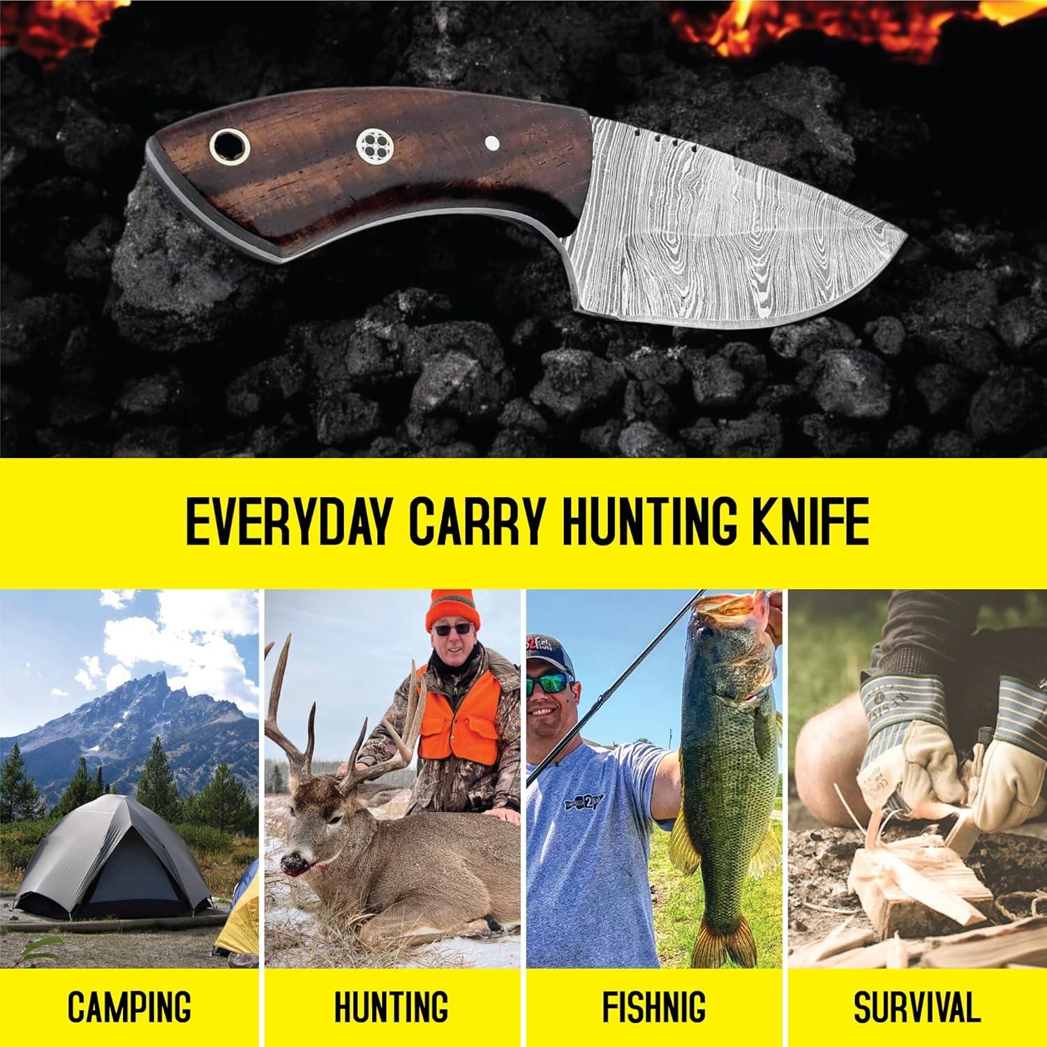 Cuchillo de Caza FH TRADERS 15.24 cm Damasco Mango de Rosa